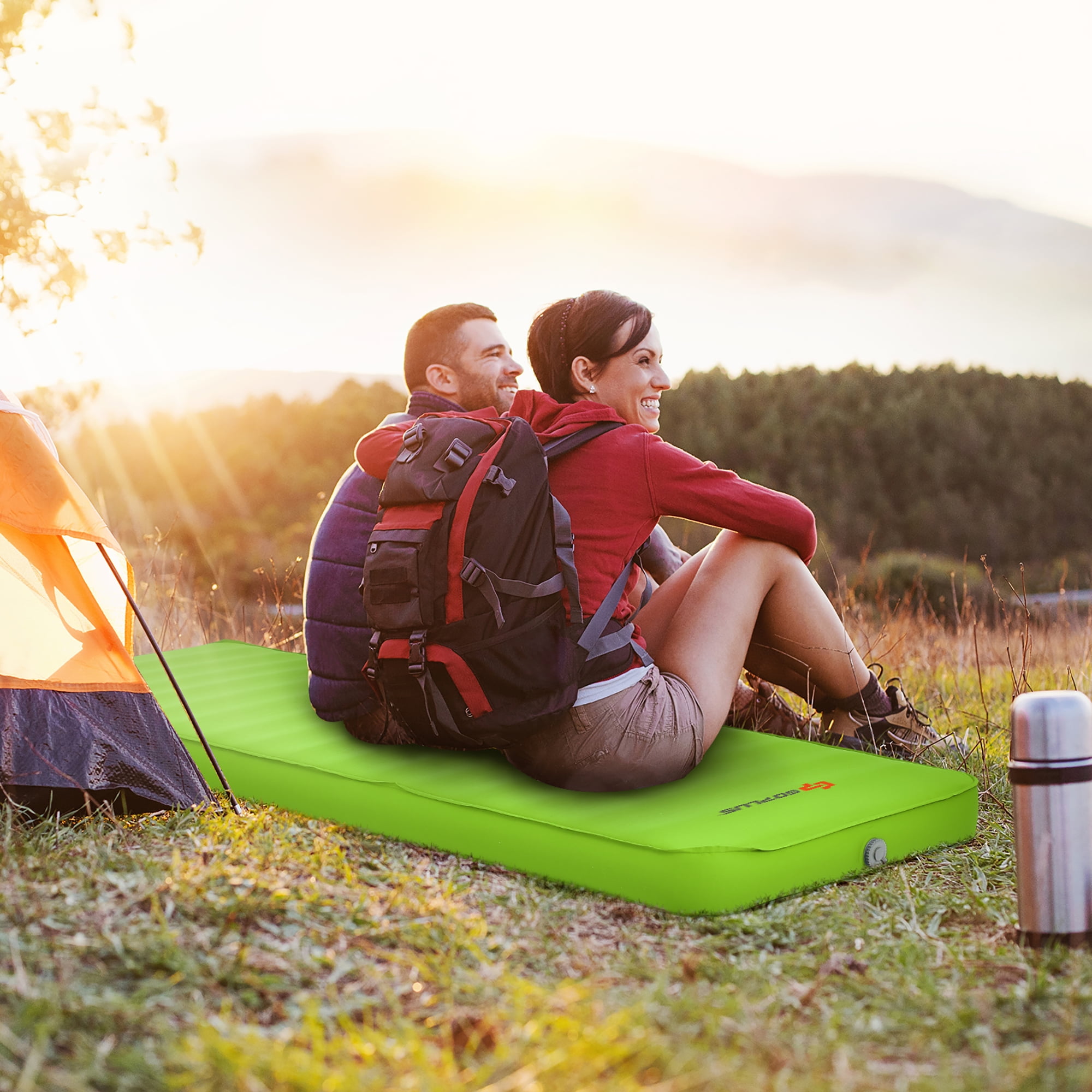 Costway Self-Inflating Camping Mattress, Waterproof Folding Sleeping Pad for Hiking and Backpacking (Green, 4 in Thick) ff6k4