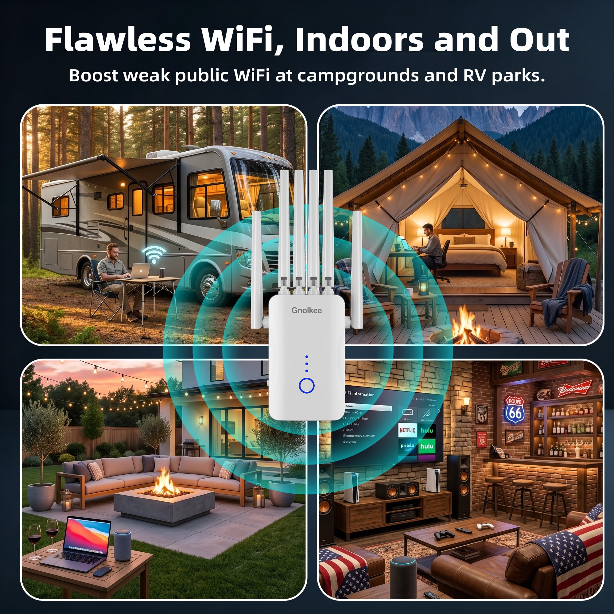Gonlkee AC1800 WiFi Range Extender Signal Booster, Dual-Band Wireless Internet Repeater with Ethernet Port (White) ruefm