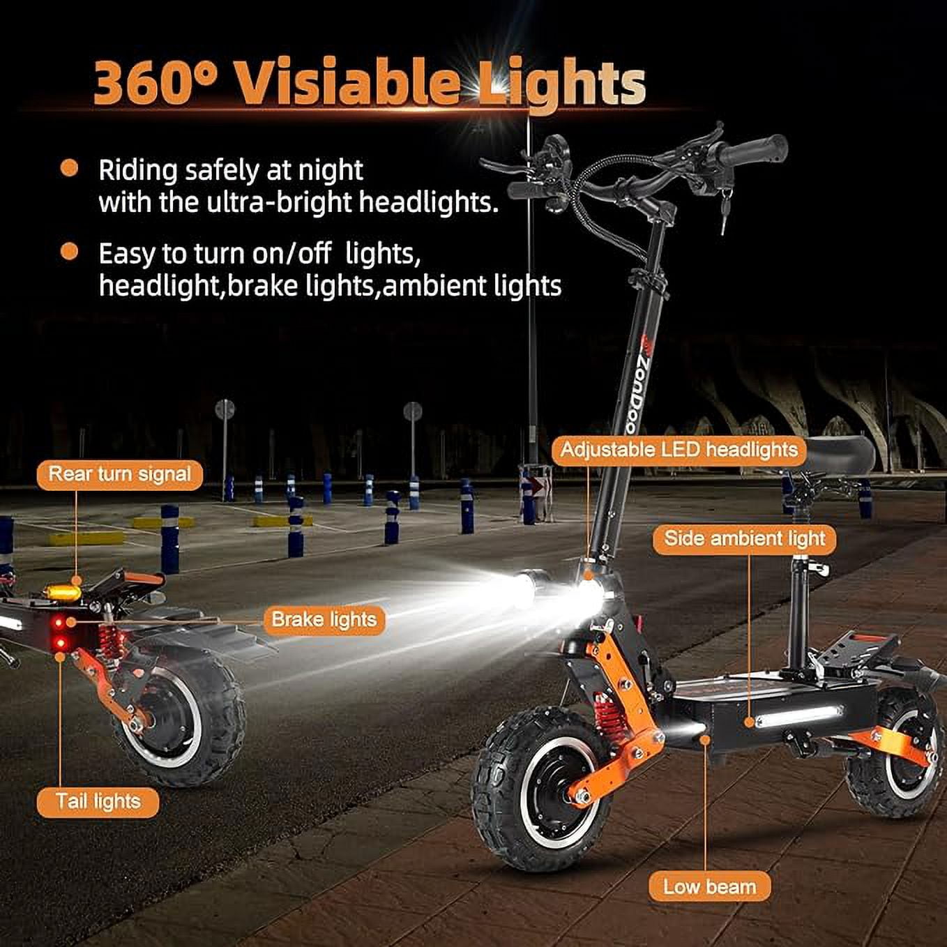 ZonDoo ZO01 Plus Electric Scooter, 6000W Dual Motor Off-Road E-Scooter with Seat (Black, 11 in) g5m31