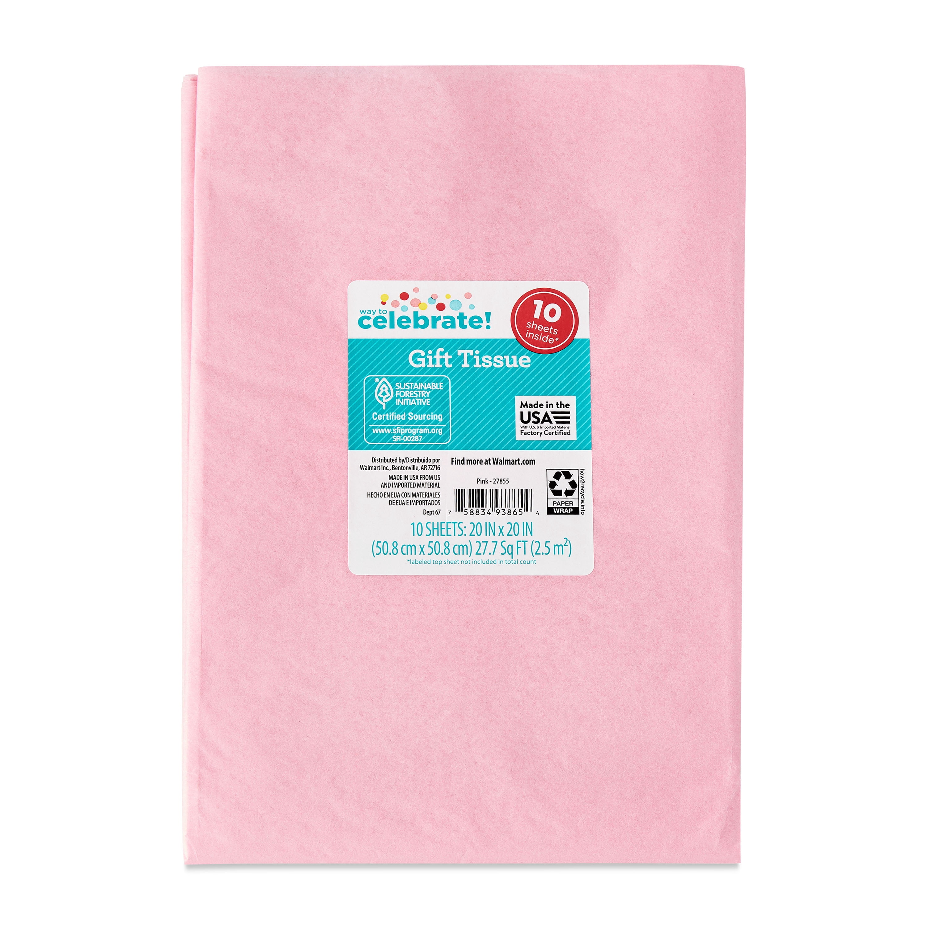 Way To Celebrate Pink Gift Wrap Tissue Paper (Pink, 10 Count) 79gj5