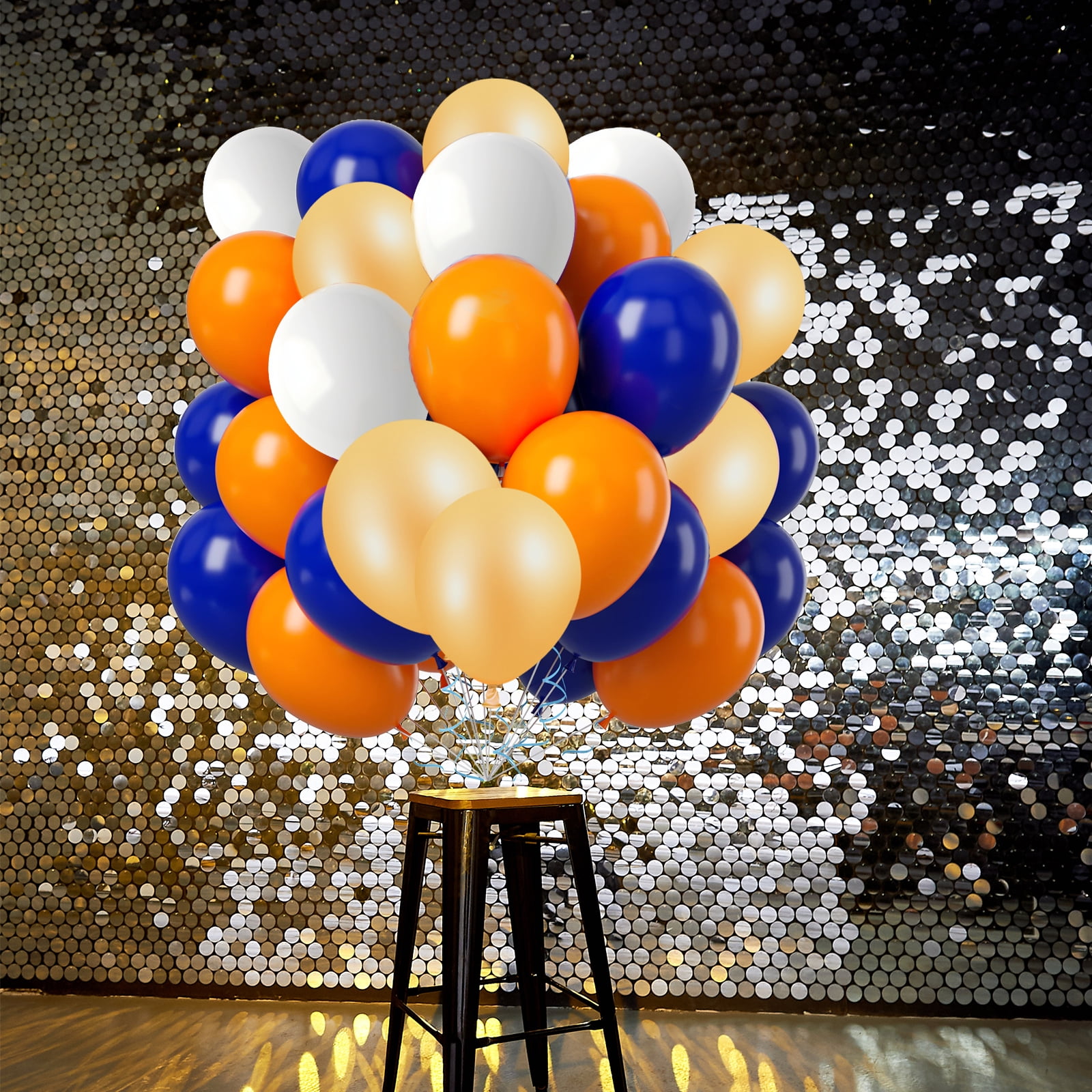 Qiameng Party Balloon Arch Kit, Navy Blue Orange White and Metallic Gold Latex Balloons for Birthday Wedding Graduation (35 Pieces, 12 in) ftvag