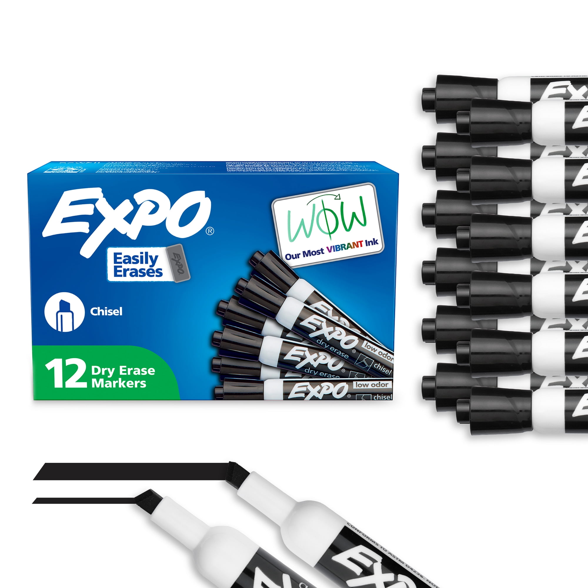 Expo Dry Erase Markers, Chisel Tip, Low-Odor Ink, Whiteboard Markers (Black, 12 Count) xi9xg
