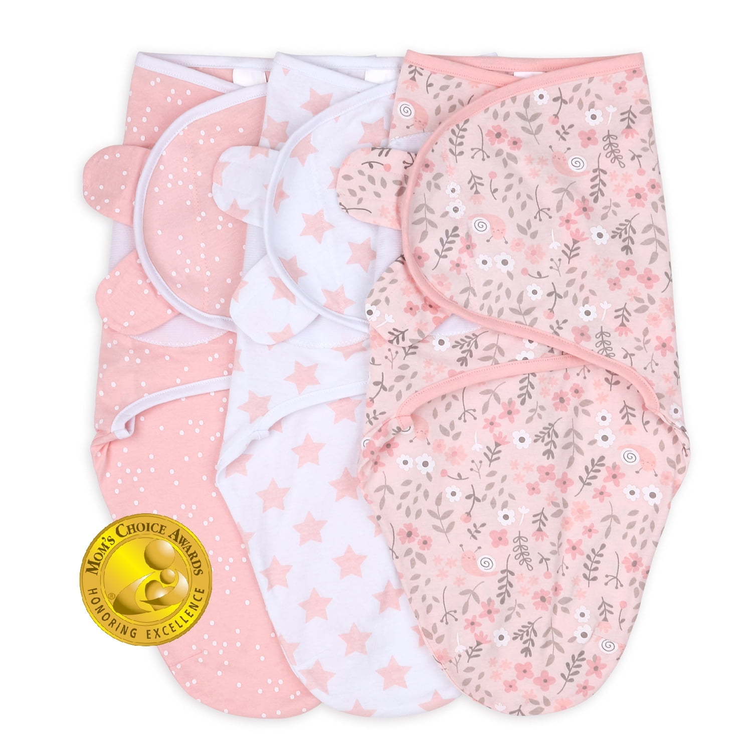 The Peanutshell Newborn Baby Swaddle Wrap Set (Pink Floral Stars, 3 Pack) 1hg3g