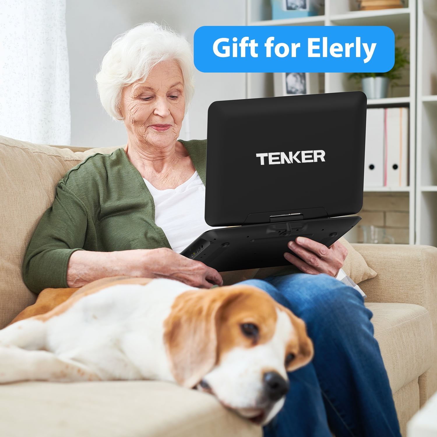 TENKER Portable DVD Player with 15.6 in HD Swivel Screen (Black, 17.9 in) lh47h