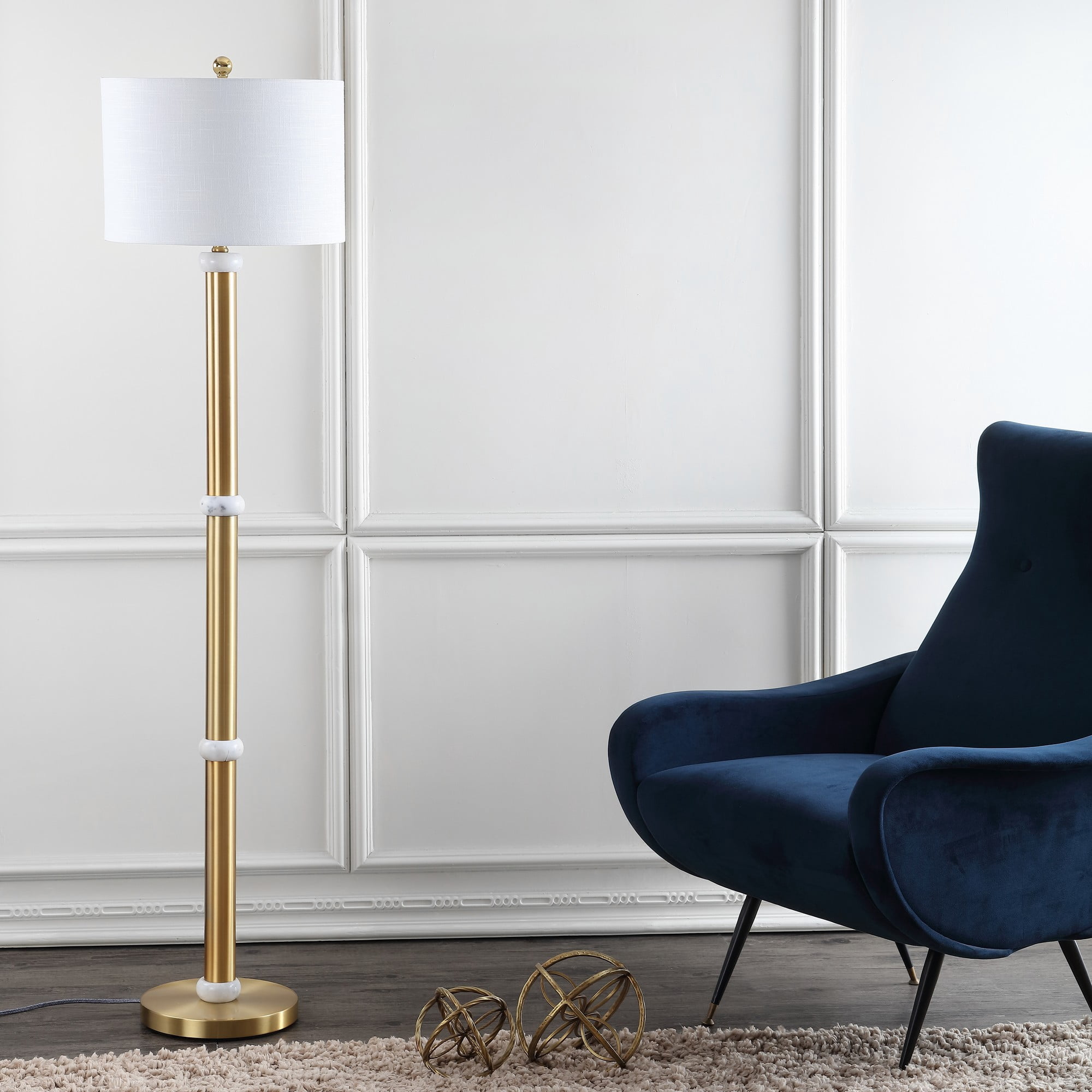 JONATHAN Y Gregory Metal and Marble LED Floor Lamp (Brass Gold, 60.5 in) 1pa87