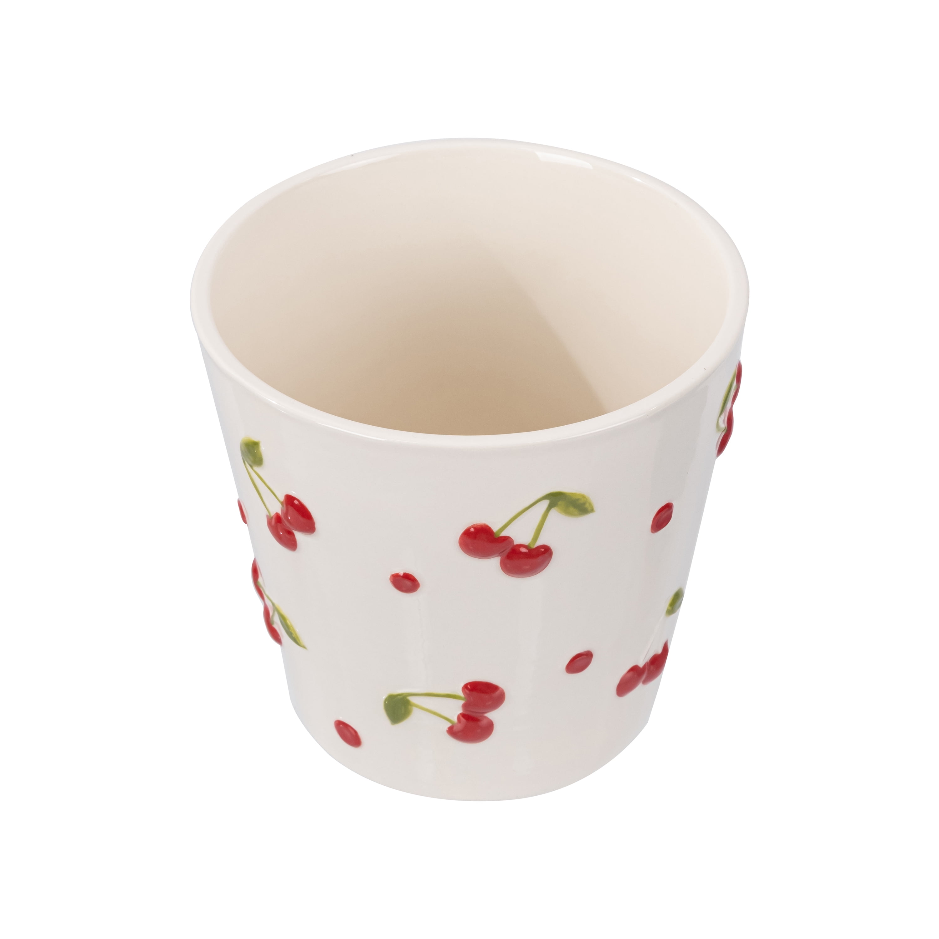 Mainstays Ceramic Cherry Planter Decorative Indoor Flower Pot (Cream and Red, 6.25 in x 6 in) kfrnd