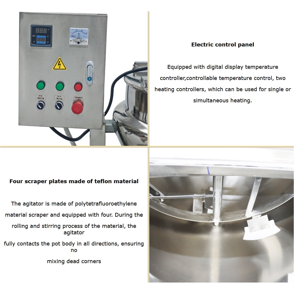LGXEnzhuo Commercial Jacketed Cooking Kettle with Stirrer and Tilting Mechanism (26.5 gal, Silver) e66id