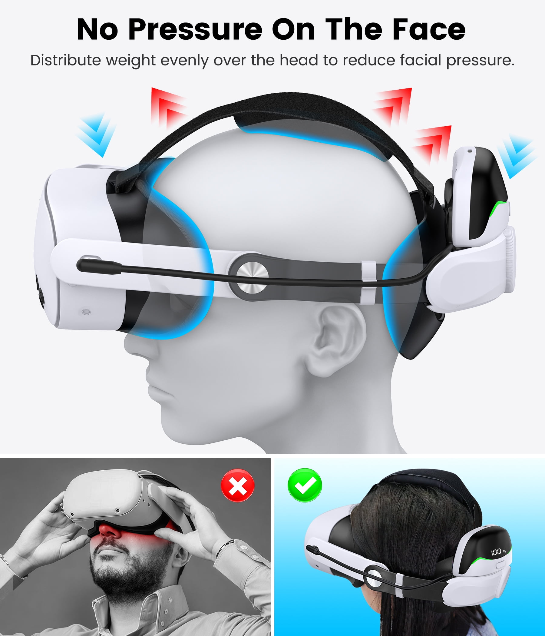 QQV Battery Head Strap for Meta Quest 3, 3S, and 2 (White, 10000mAh) trczx