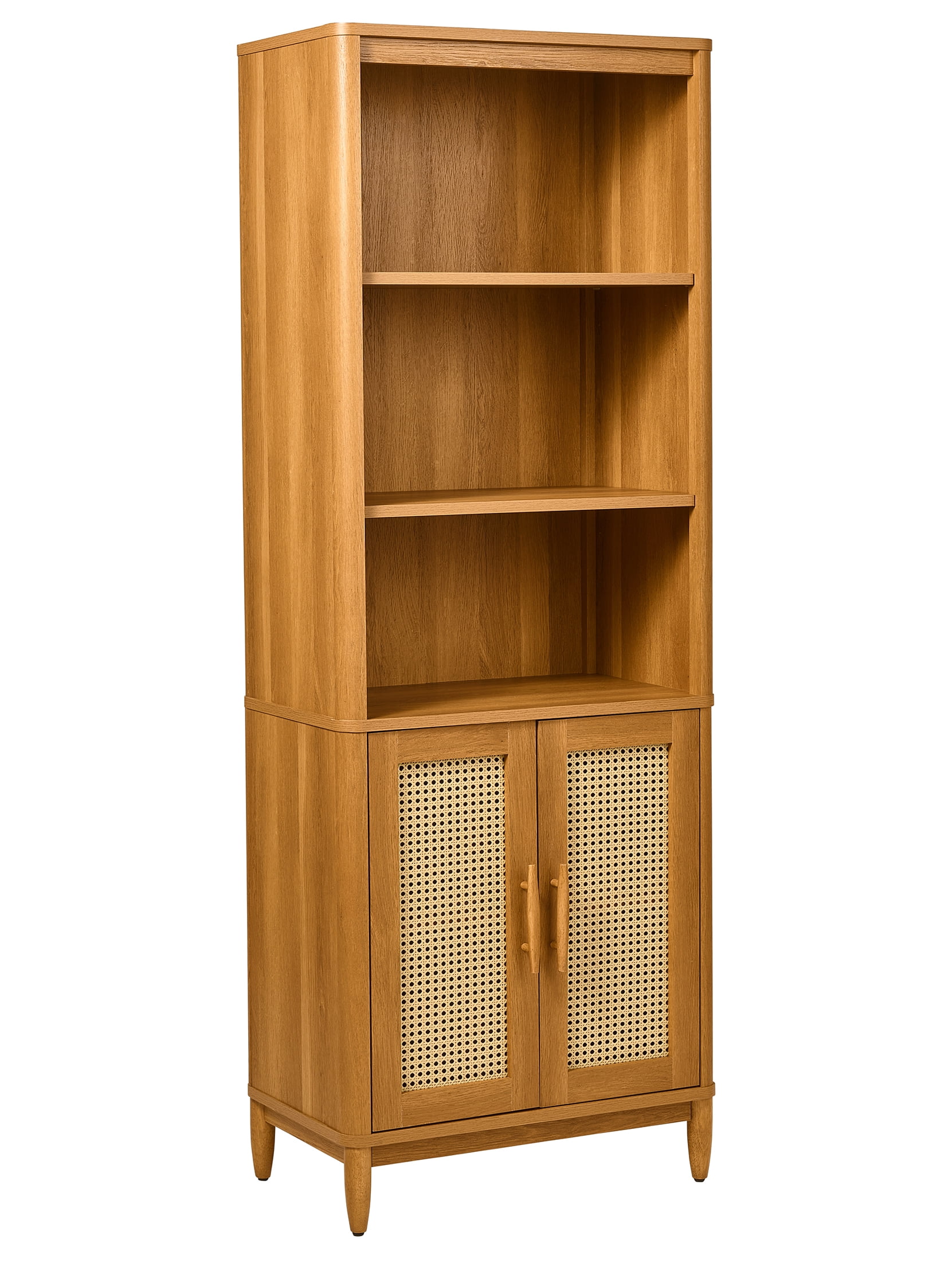 Better Homes & Gardens Springwood Bookcase with Doors, Decorative Rattan Storage Cabinet (Light Honey, 71.97 in H) eh2p1
