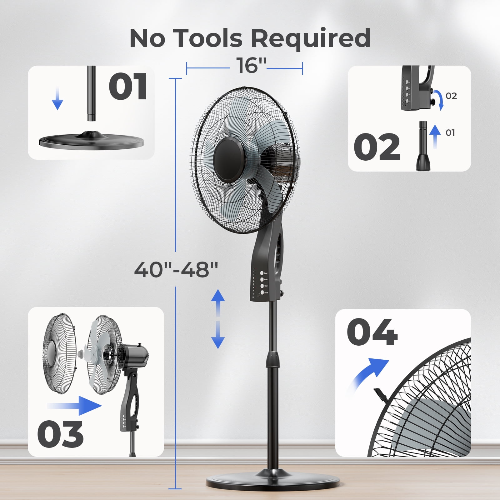 Goosiay Oscillating Pedestal Fan with Remote Control, Height Adjustable Standing Fan for Home Office (Black, 16 in) v1t1o