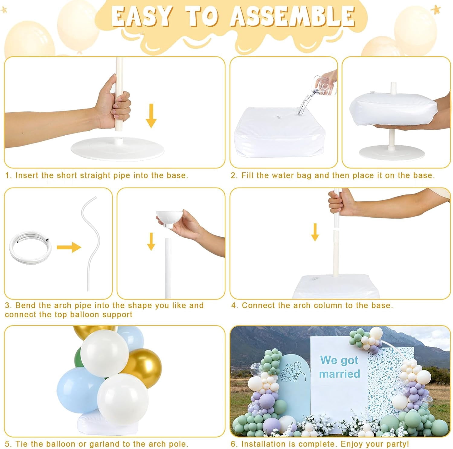 Chamvis Balloon Arch Stand Kit, Adjustable Wedding Backdrop Frame for Parties (White, 8.2 ft & 5 ft) 4j9bi