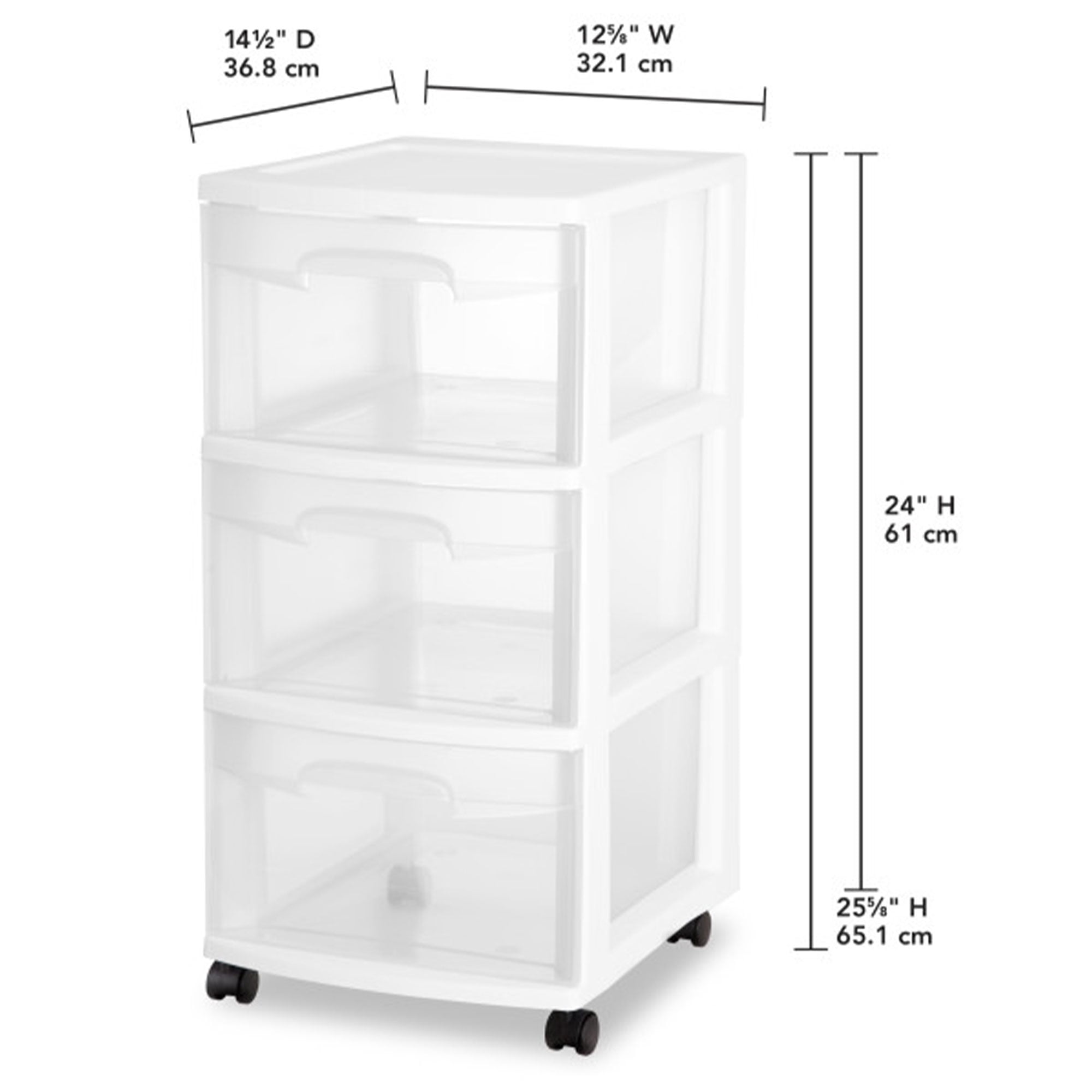 Sterilite 3 Drawer Rolling Storage Cart Organizer with Wheels (White, 4 Pack) 55wf9