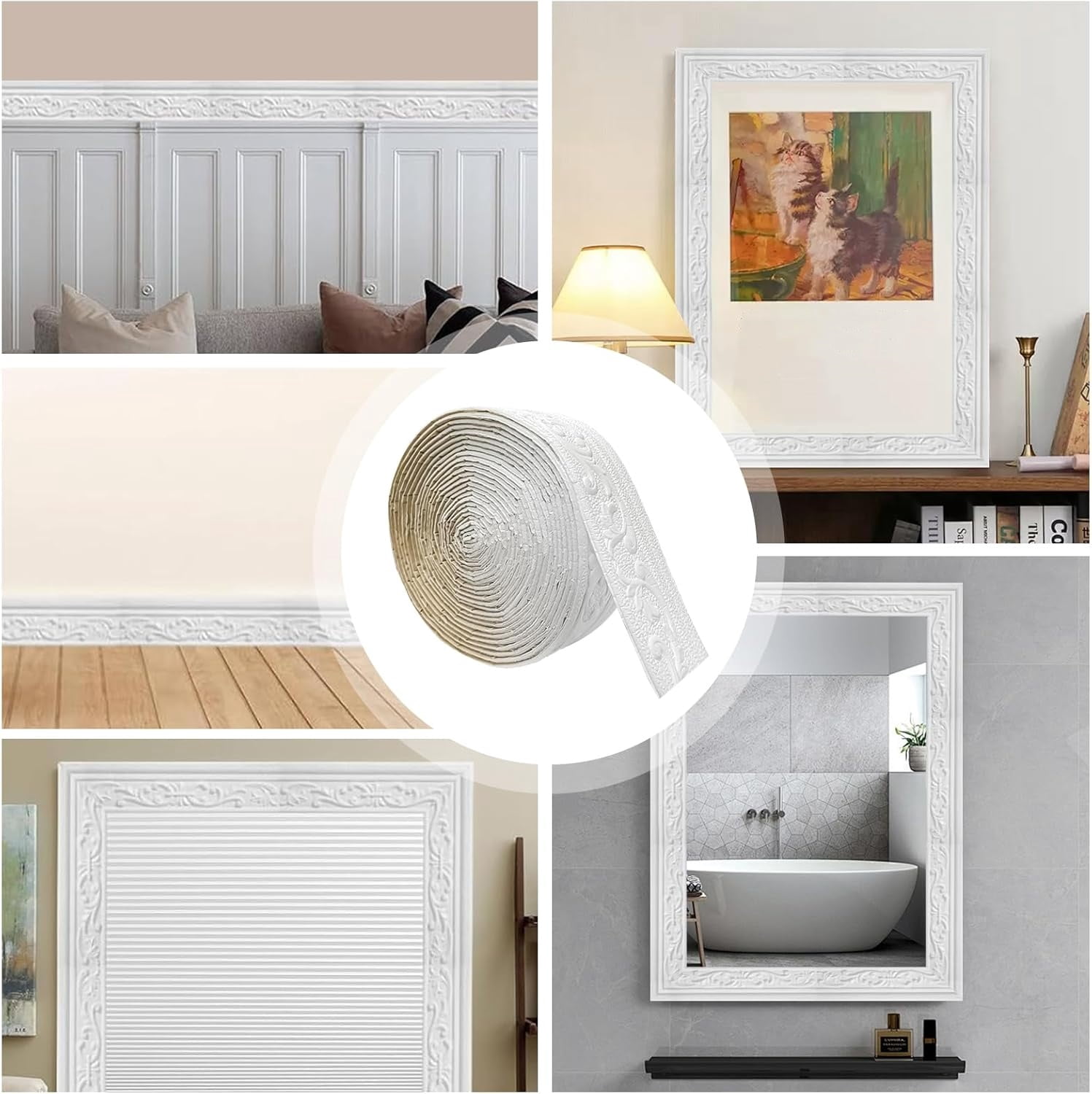 Kvago 3D Flexible Foam Wall Molding Trim, Self-Adhesive Decorative Baseboard Border for Home DIY (White, 3 in x 32 ft) obl5o