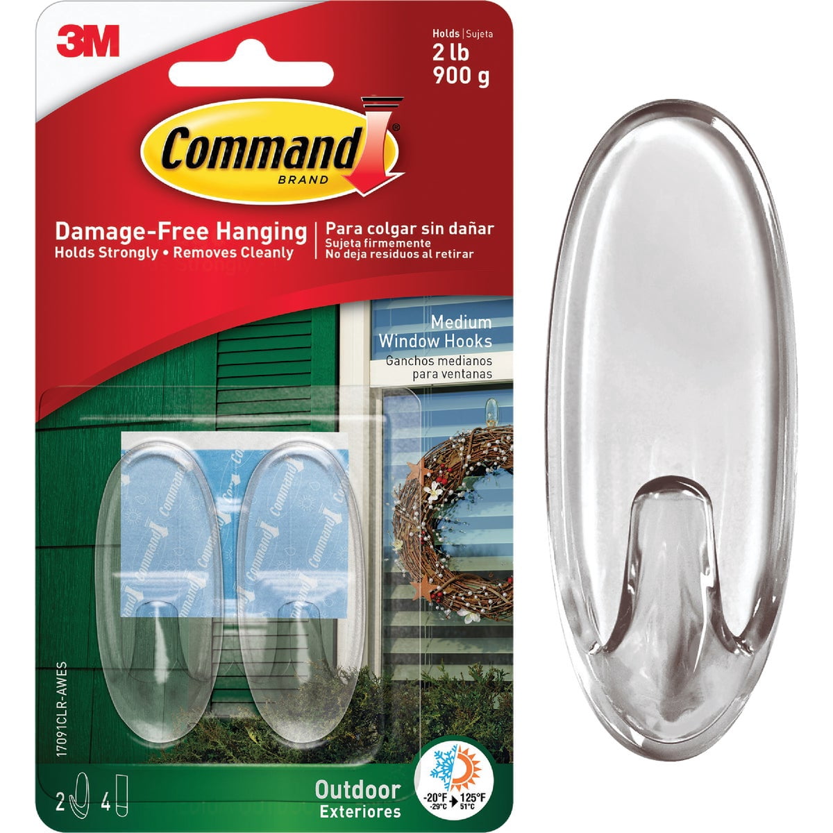 Command Medium Outdoor Window Hooks (Clear, 2 Hooks and 4 Strips) r65bw