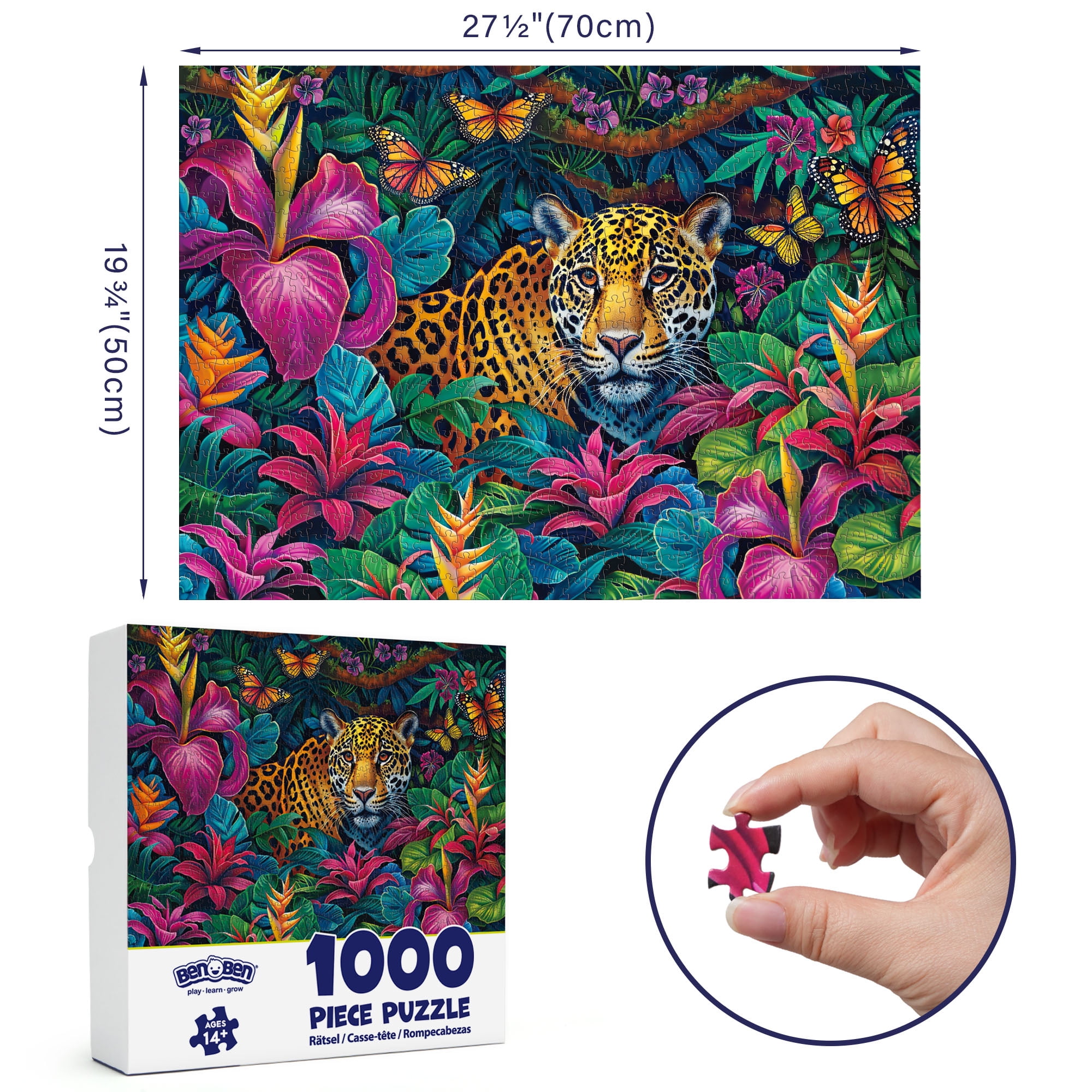 BenBen Jigsaw Puzzle for Adults, Leopard in the Jungle Theme, Premium Thick Cardboard (1000 Pieces, 27.5 x 19.7 in) bk828