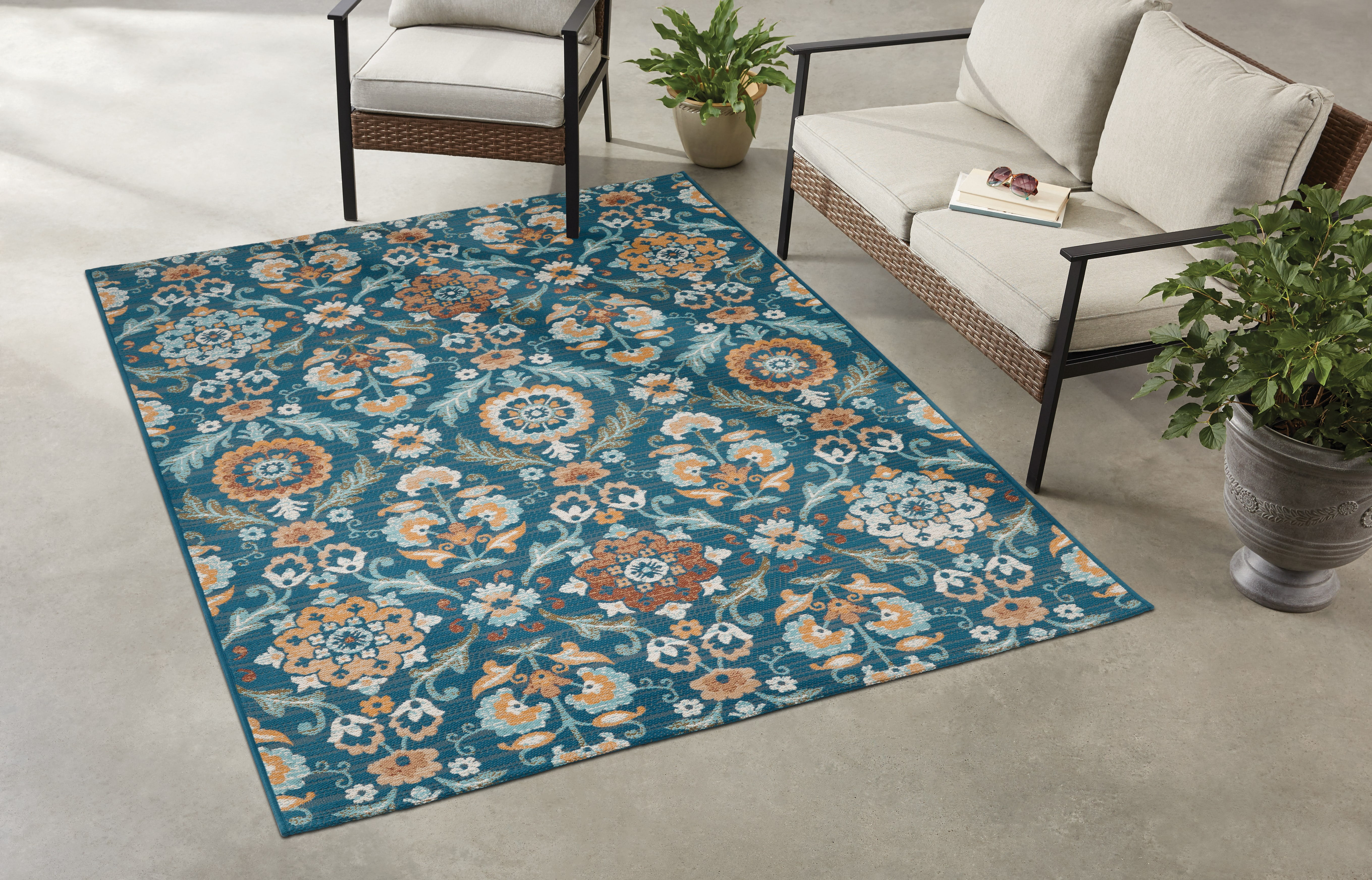 Mainstays Medallion Outdoor Rug (Multi-Color, 5 ft x 7 ft) fn4ce
