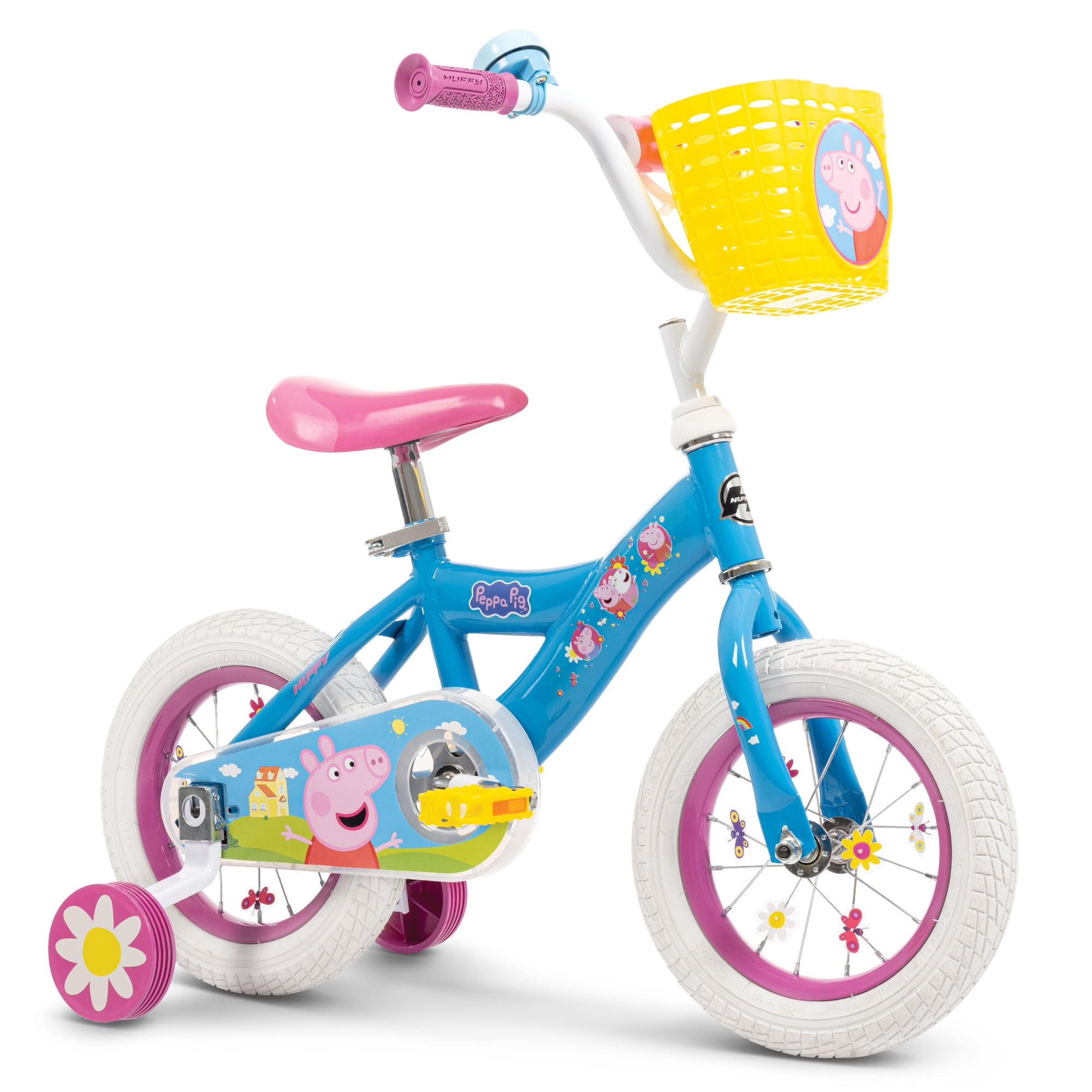 Huffy Peppa Pig Kids Bike with Training Wheels and Basket (Blue, 12 in) b0bp0