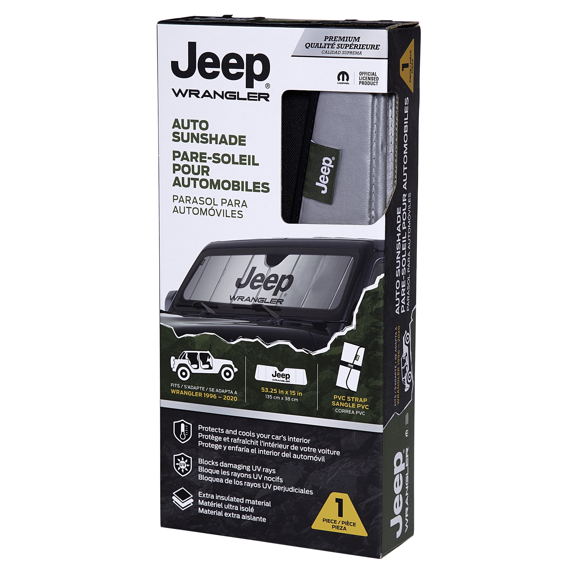 Jeep Plasticolor Wrangler Custom-Fit Auto Sunshade (Black, 15 in x 53.5 in) rupnm
