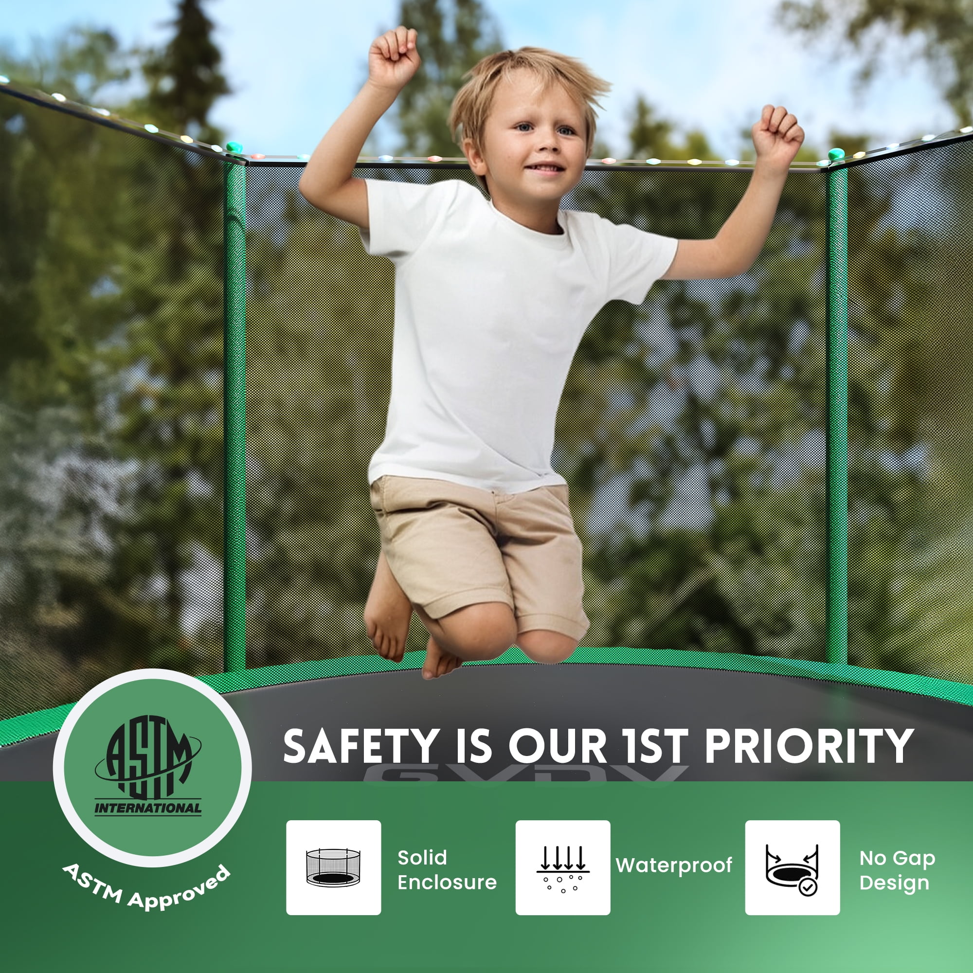 GVDV Outdoor Recreational Trampoline with Safety Enclosure Net (Green, 10 ft) i22mo