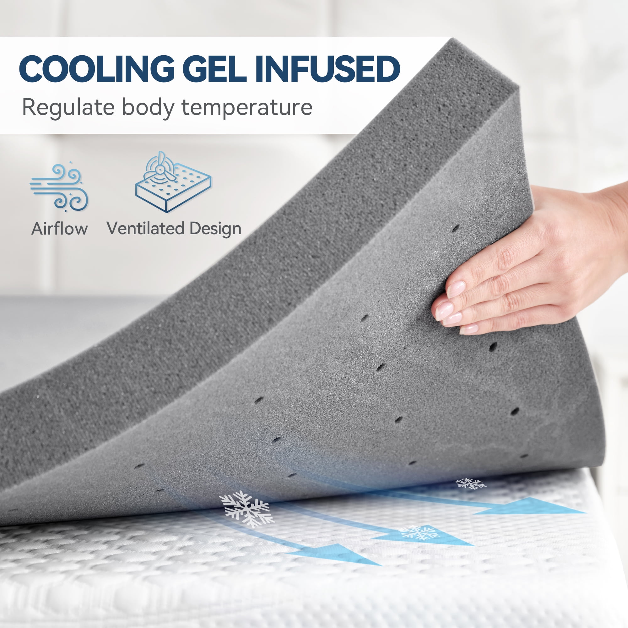 BDEUS Cooling Gel Memory Foam Mattress Topper, Supportive Bed Pad for Pressure Relief (Gray, Twin Size, 2 in) nw15h
