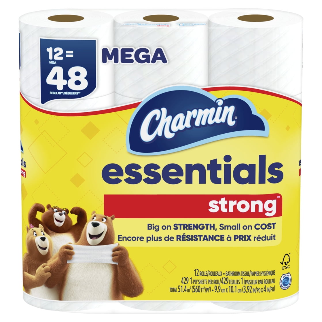 Charmin Essentials Strong Toilet Paper (12 Mega Rolls, 429 Sheets Per Roll) bjtvg