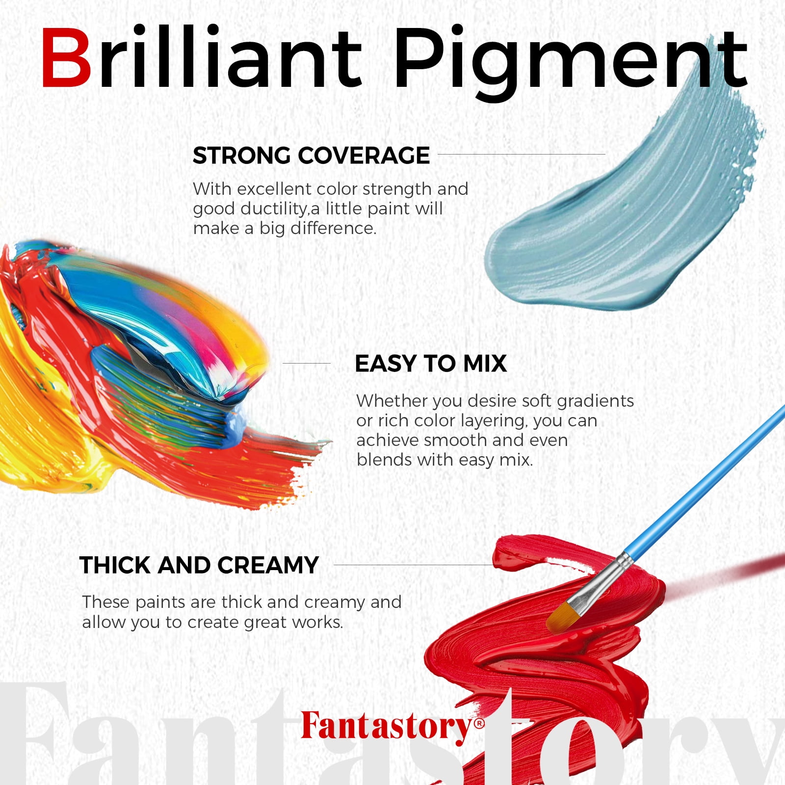 Fantastory Acrylic Paint Set, Professional Craft Art Supplies with 3 Brushes (24 Colors, 0.41 fl oz) e5r79