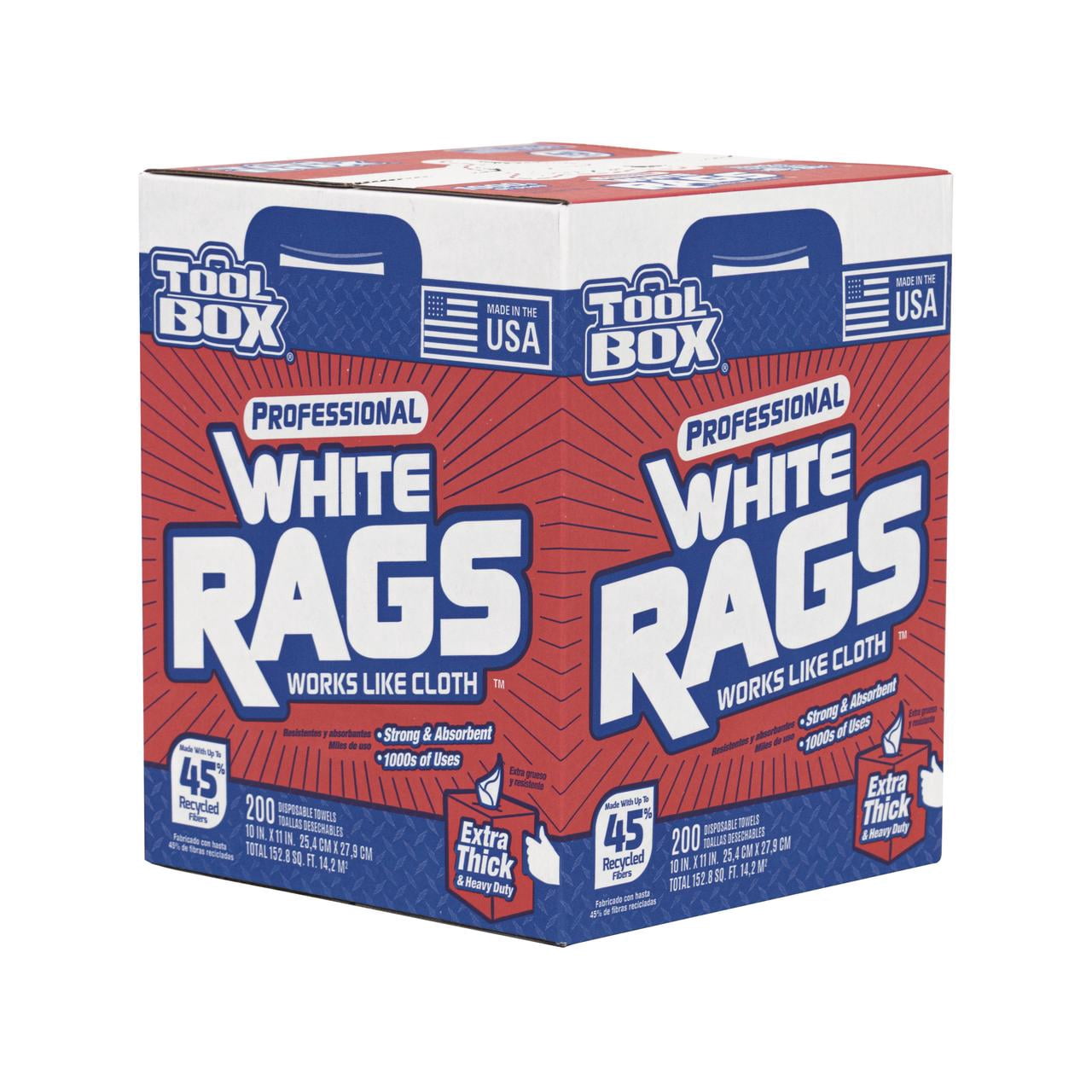 Sellars TOOLBOX Professional White Rags (Heavy-Duty Disposable Cleaning Cloths, 200 Sheets, 10 in x 11 in) yuj9u