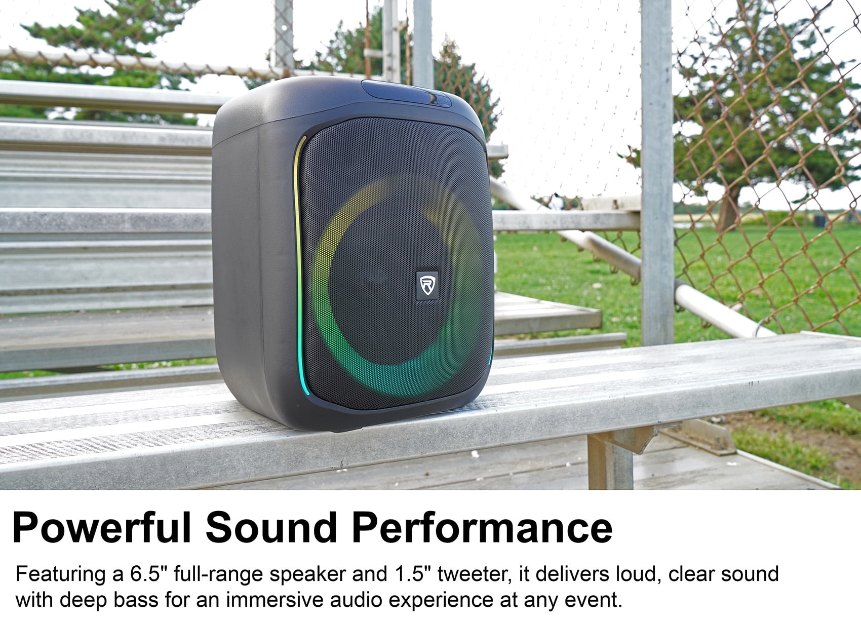 Rockville ROCKBOX PRO V2 Portable Bluetooth Party Speaker with LED Lights and Microphone Input (6.5 in, 150w) lxwdn
