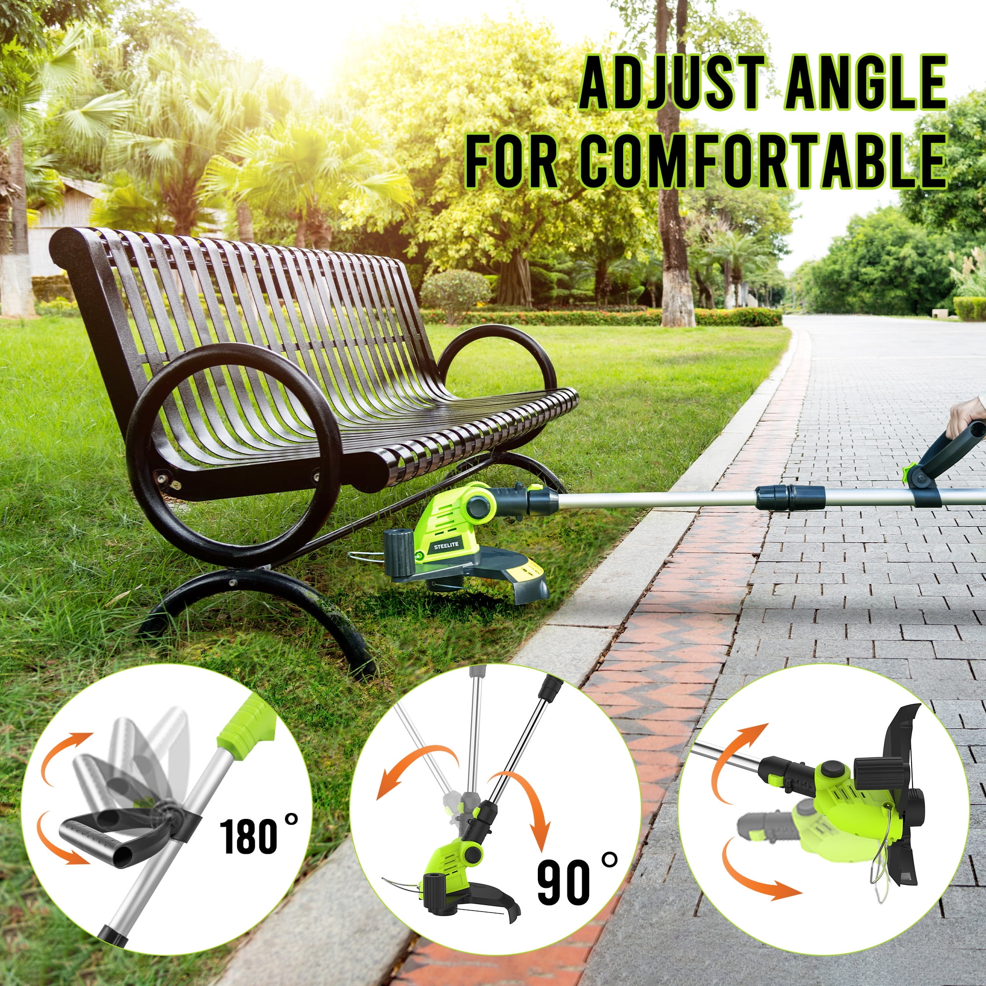 Steelite 21V Cordless String Trimmer and Edger, Lightweight Electric Weed Wacker with 2.0Ah Battery and Charger (Green, 12 in) dof3c