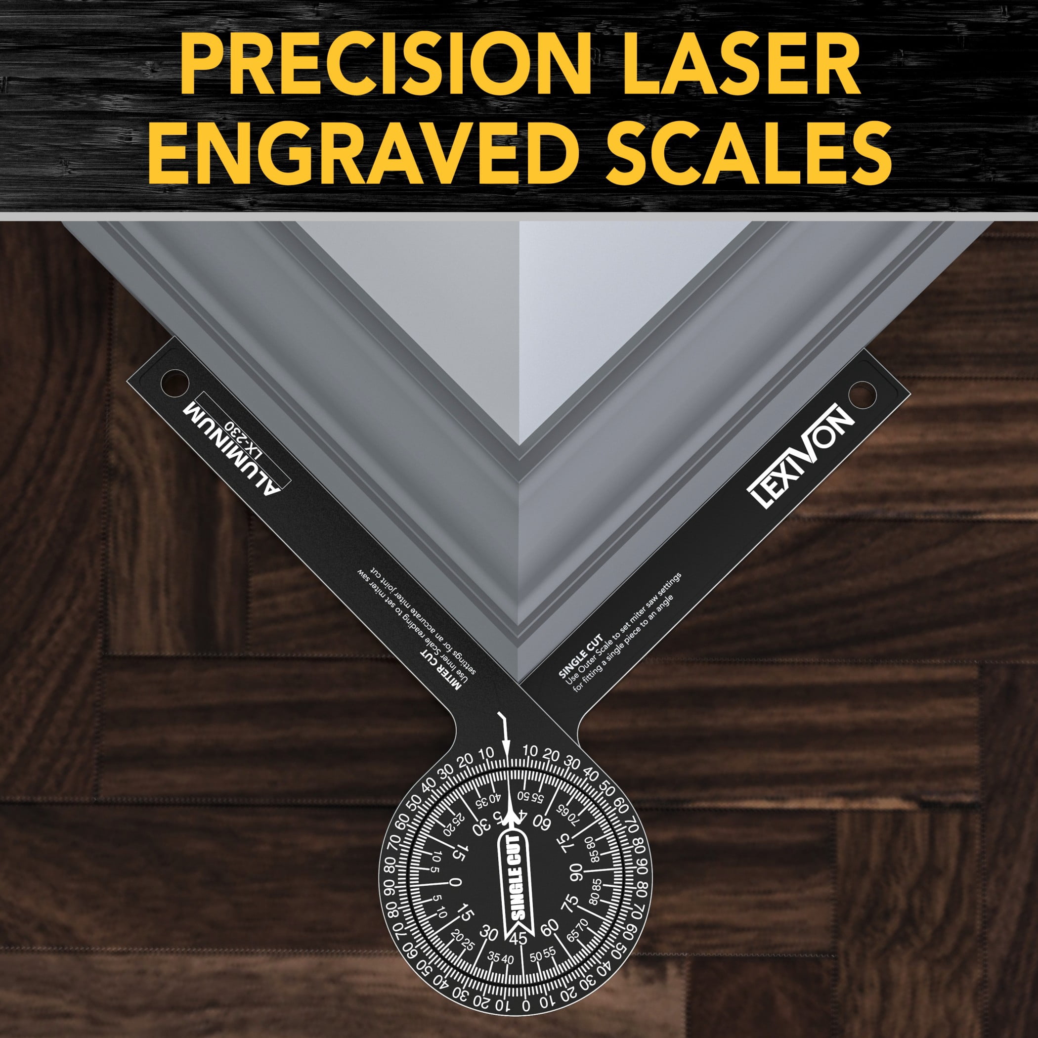 Lexivon Miter Saw Protractor, Precision Angle Finder for Carpentry and Crown Molding (Silver, 7 in) spikf