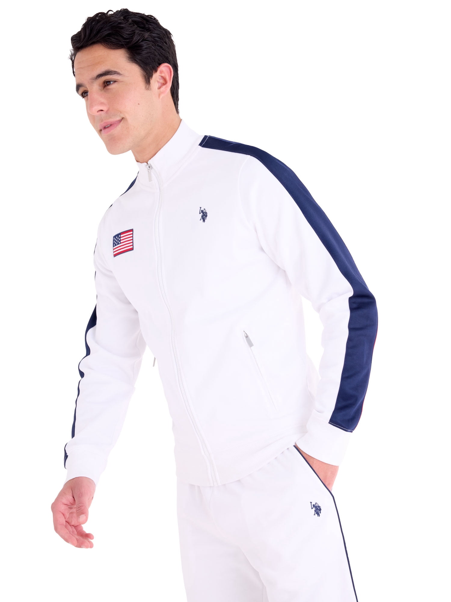 U.S. Polo Assn. Men's USA Track Jacket Performance Knit Full-Zip Outerwear (White, S) v1moh
