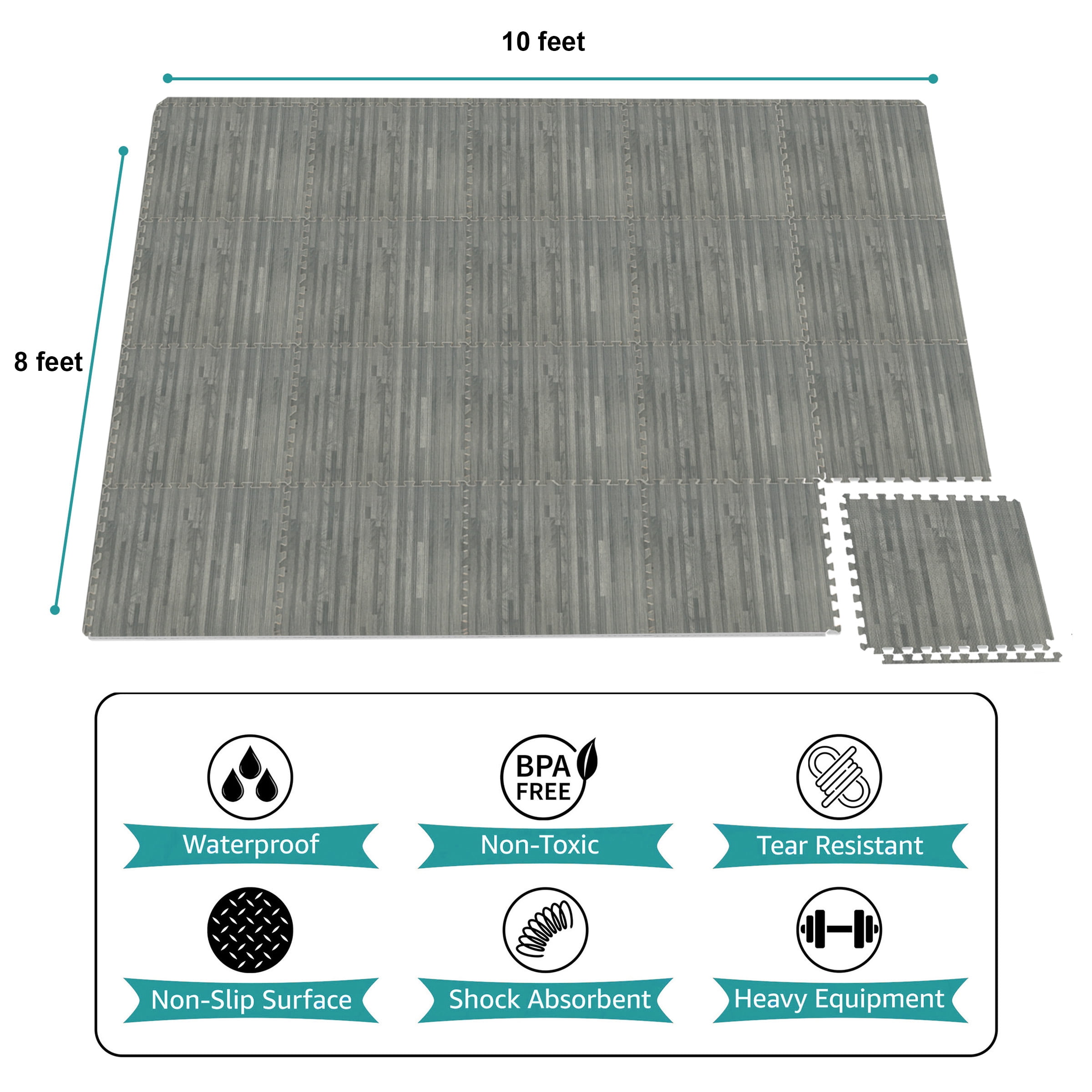 Sorbus Interlocking Foam Floor Tiles with Wood Grain Finish (Gray, 80 sq ft, 20-Piece Set) al2kw