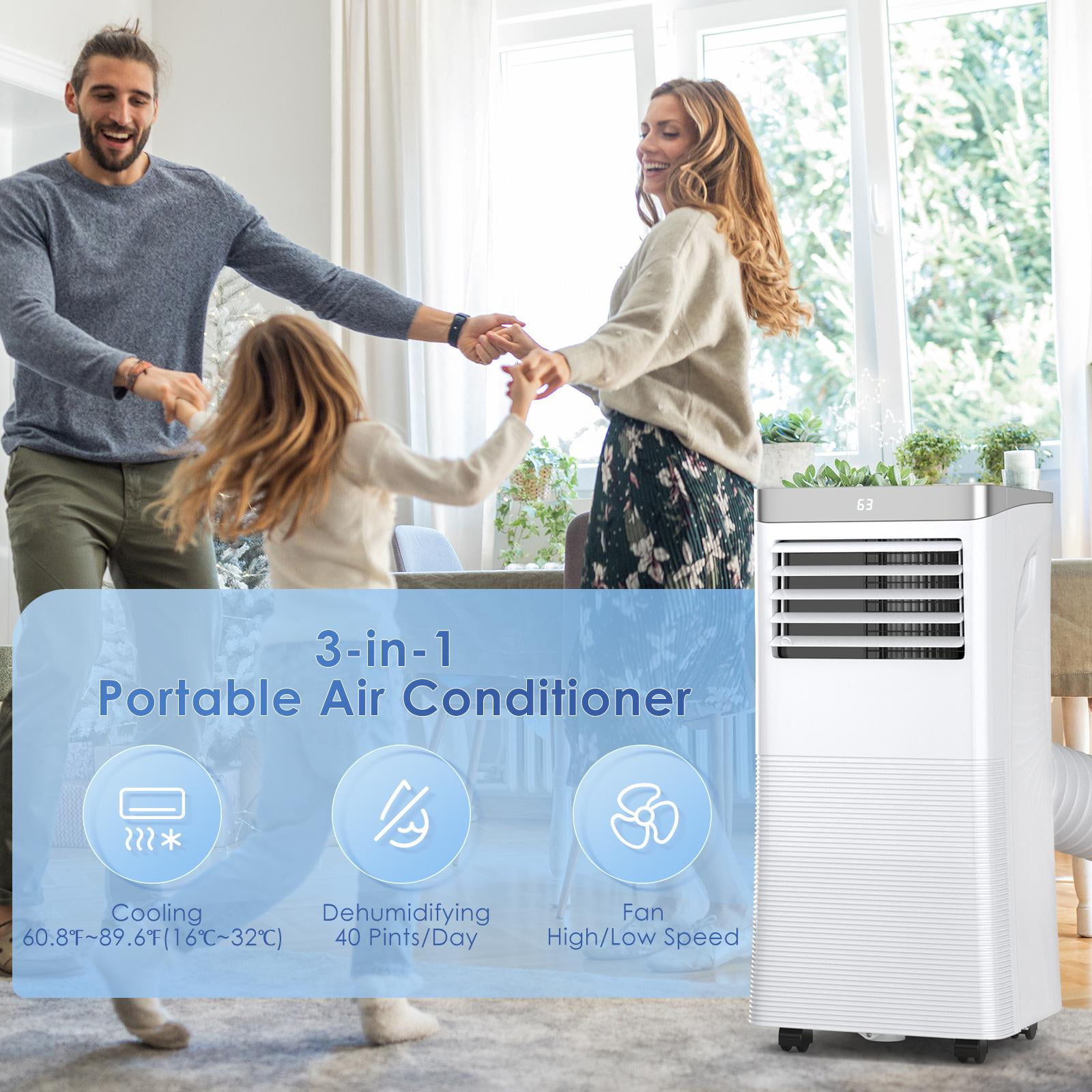 Giantex Portable Air Conditioner 3-in-1 Cooling Fan and Dehumidifier with Remote Control and Window Kit (White, 8000 BTU) q74ry