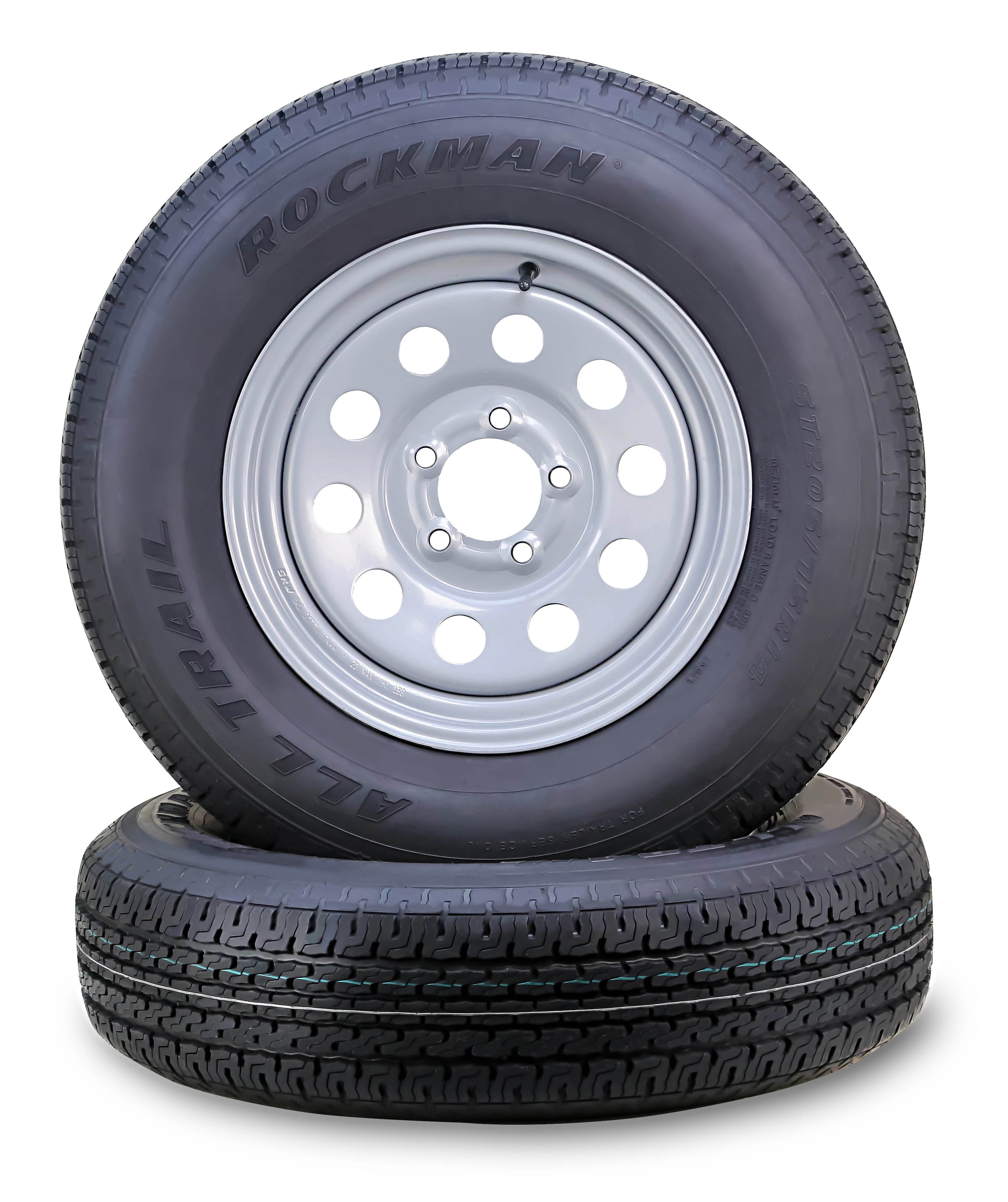 ROCKMAN ST205/75R14 Trailer Tire and Wheel Assembly (Silver, 2-Pack) nbz5n