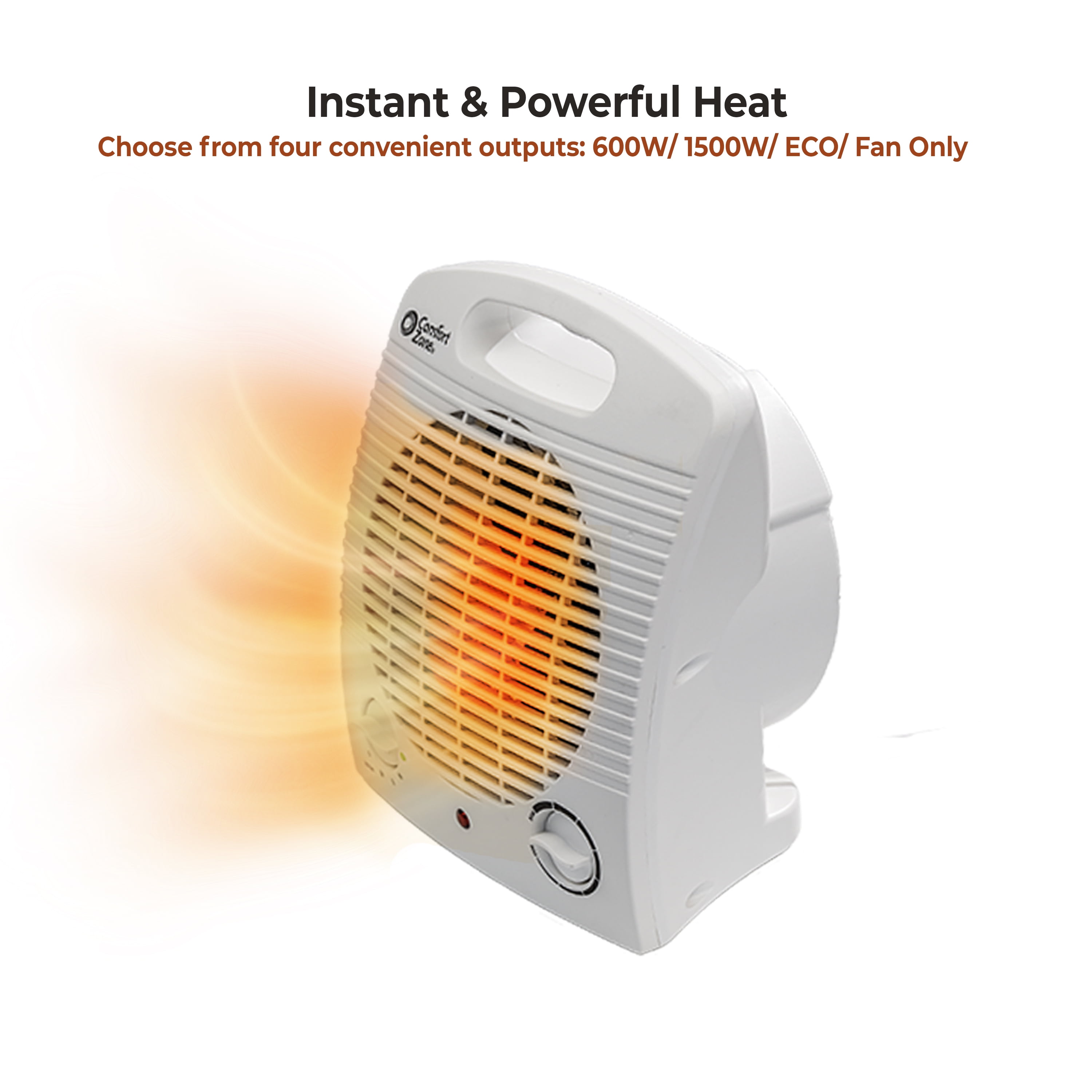 Comfort Zone Portable Electric Space Heater with Adjustable Thermostat (White, 150 sq ft) 3dexo