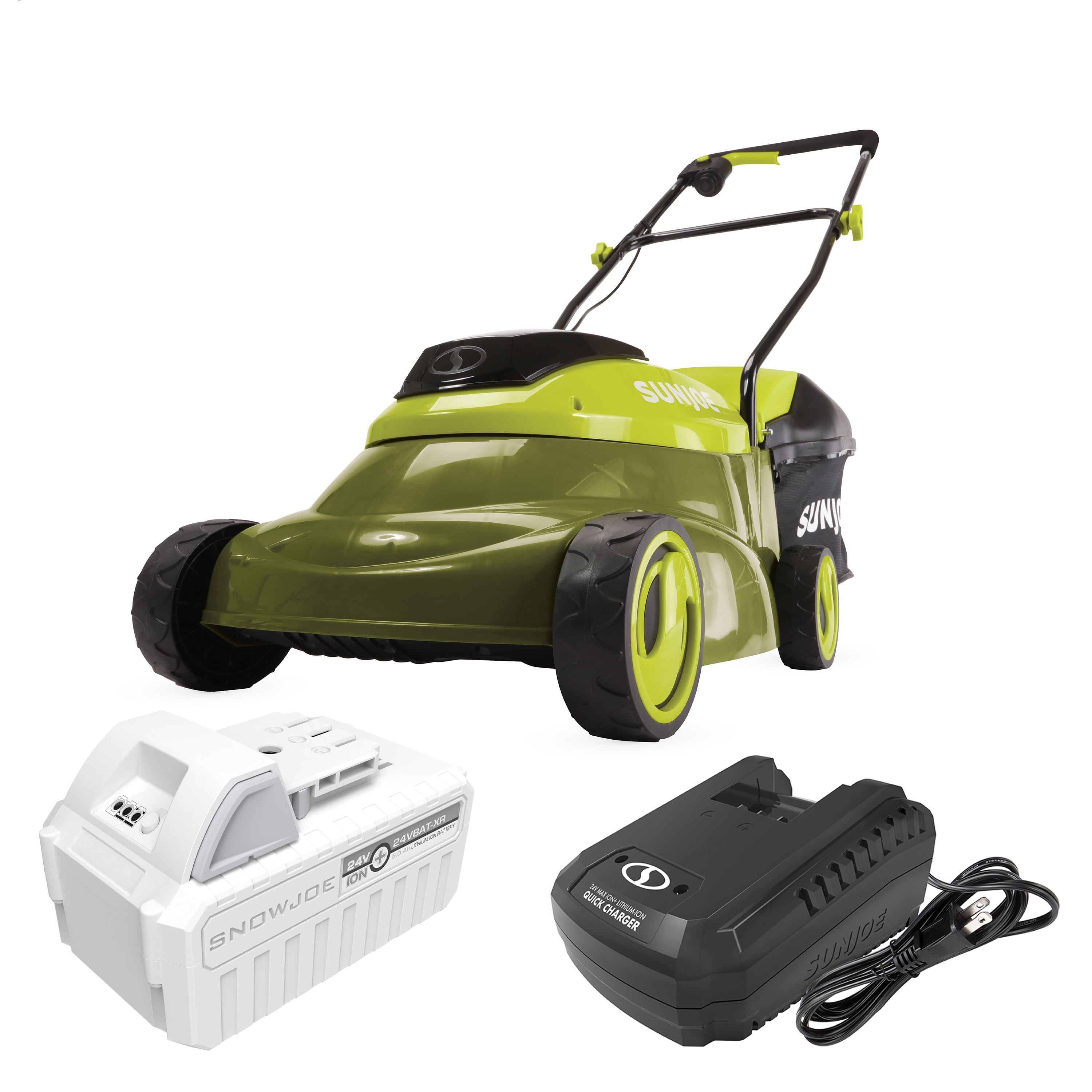 Sun Joe 24V Cordless 14-inch Brushless Push Lawn Mower (Green, 23.1 lb) d7rof