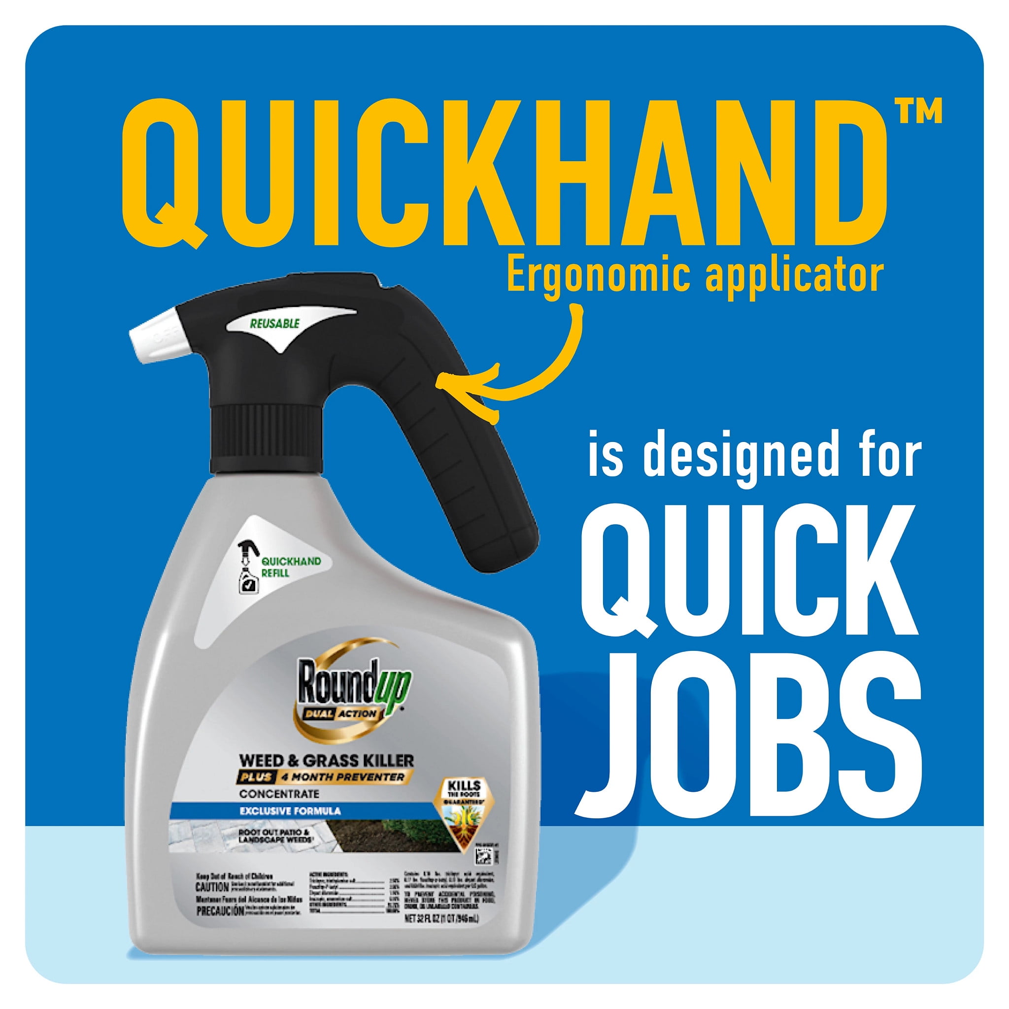 Roundup Dual Action Weed and Grass Killer Plus 4 Month Preventer with QuickHand Sprayer (50.7 fl oz) yrxaq