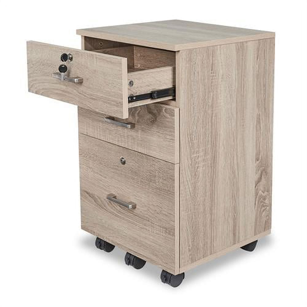 Ktaxon 3-Drawer Rolling Wood File Cabinet with Lock, Mobile Vertical Storage Organizer for Home Office (Grey, 24 in x 16 in x 26 in) gzq9z