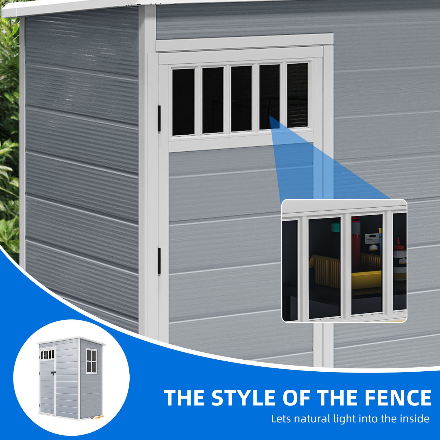 Uforic Outdoor Storage Shed with Windows and Lockable Doors (Gray, 5 ft x 3 ft) ua4kz