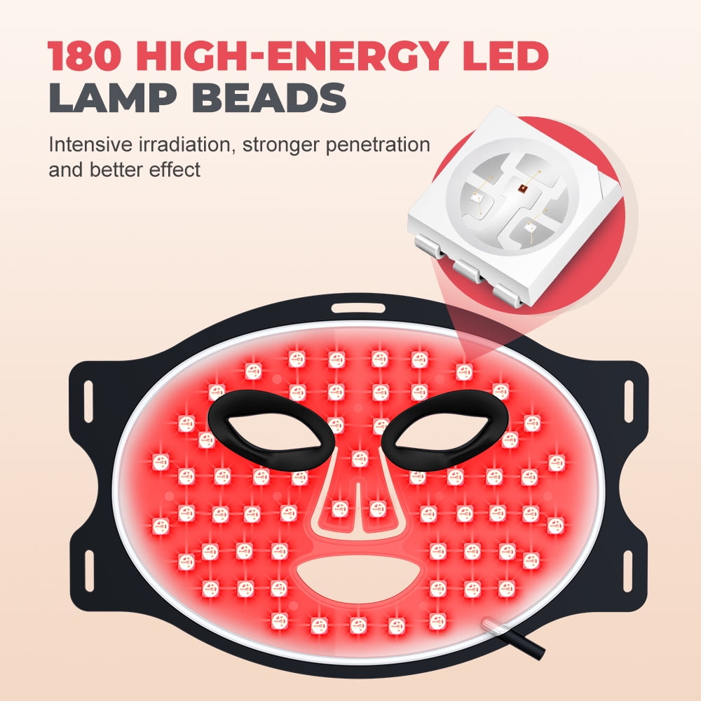 MS.DEAR LED Light Therapy Face Mask, 7-Color Skin Care Device with Remote (Black, 180 LED Beads) funjh