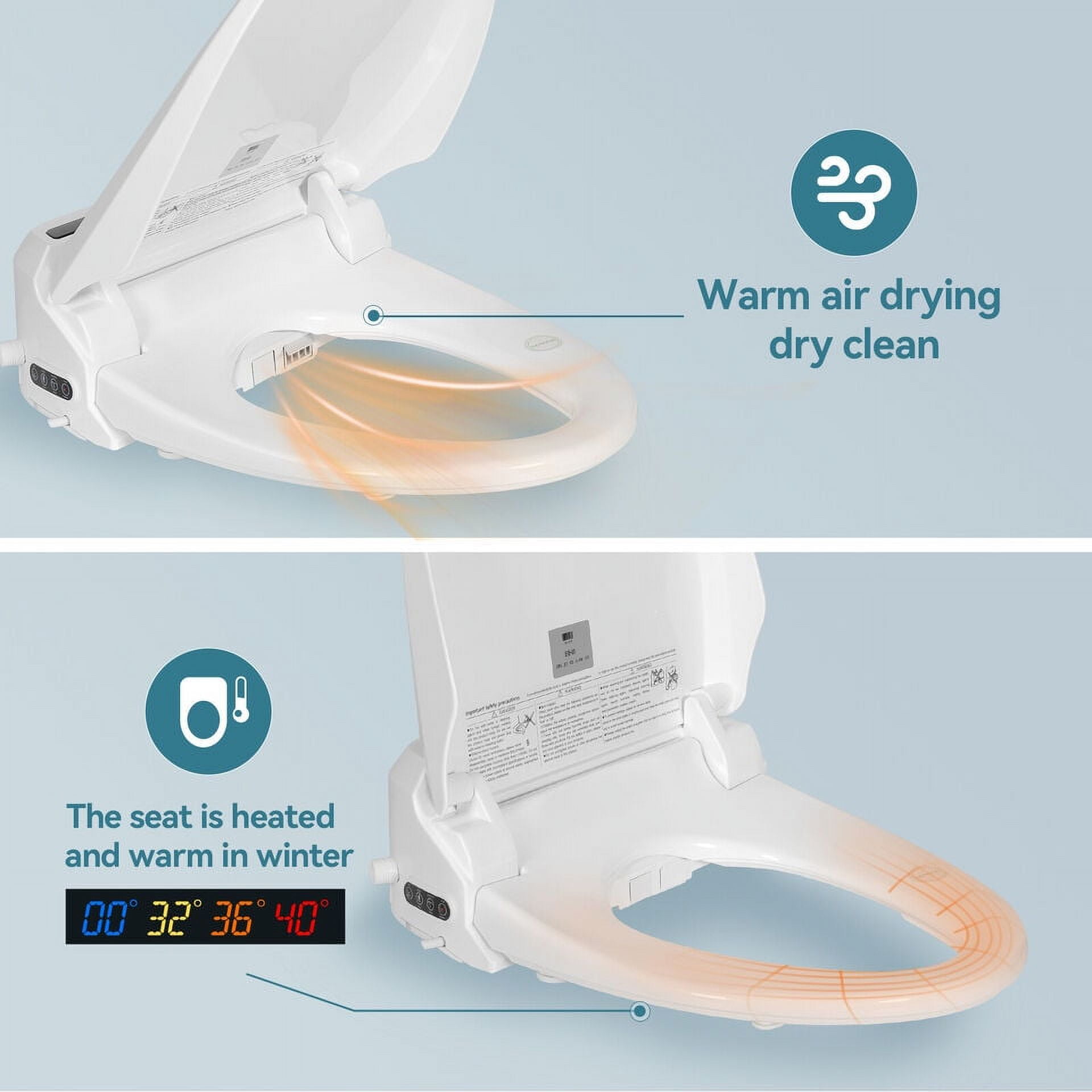 PULUOMIS Elongated Electronic Bidet Toilet Seat with Heated Seat and Self-Cleaning Nozzle (White) 7tf54