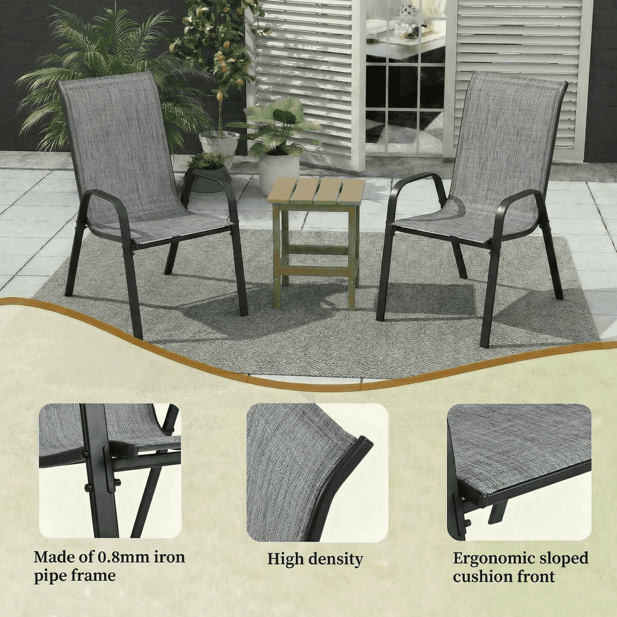 Pirecart Outdoor Patio Dining Chairs Set of 8 (Grey, 330 lb Capacity) lu0bc