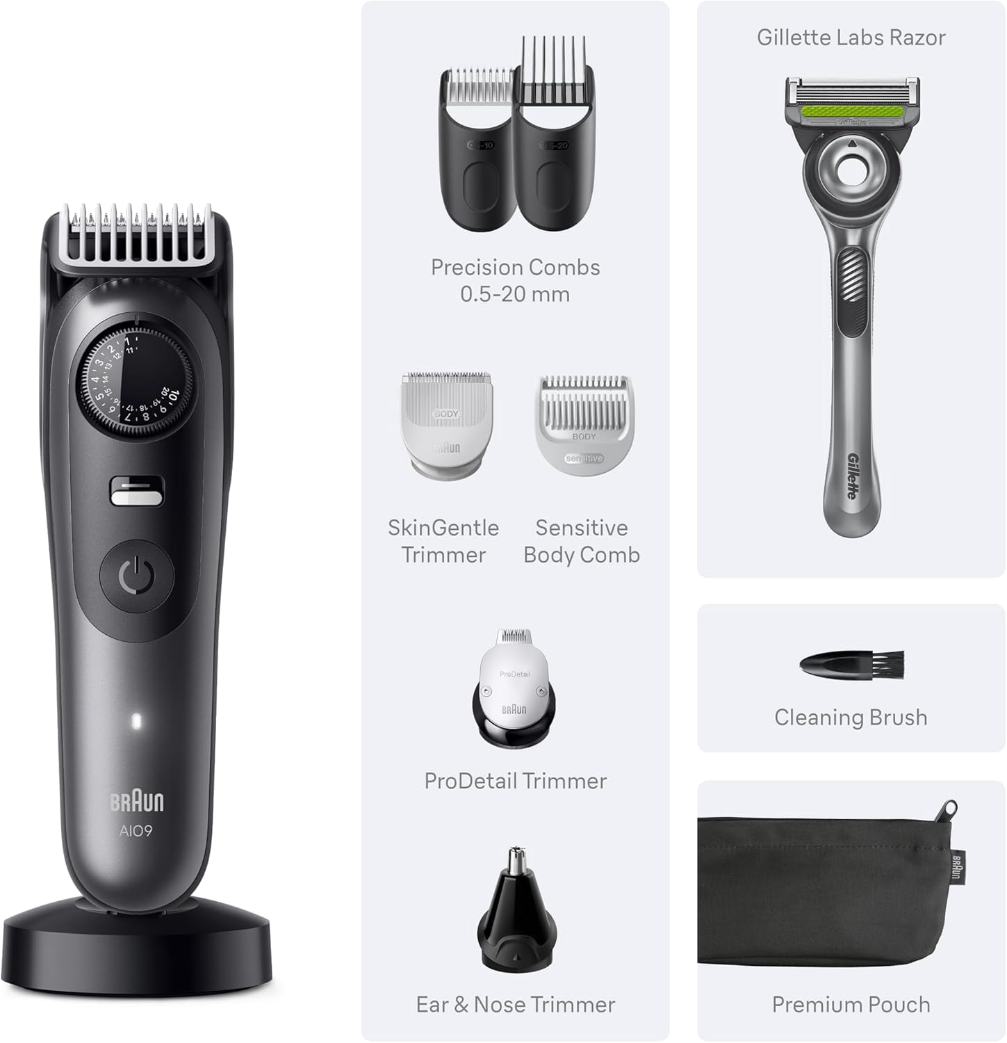 Braun Series 9 All-in-One Beard & Body Grooming Kit, Cordless Hair Trimmer & Shaver (Brown, 1 Pack) icoiw