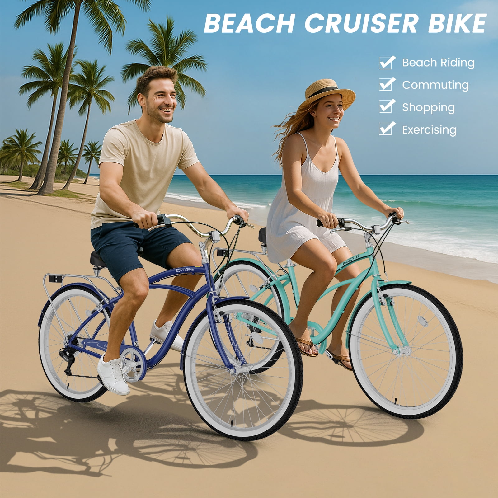 Lilypelle 7-Speed Beach Cruiser Bicycle, Ergonomic Step-Through Commuter Bike (Blue, 26 in) sdsa8