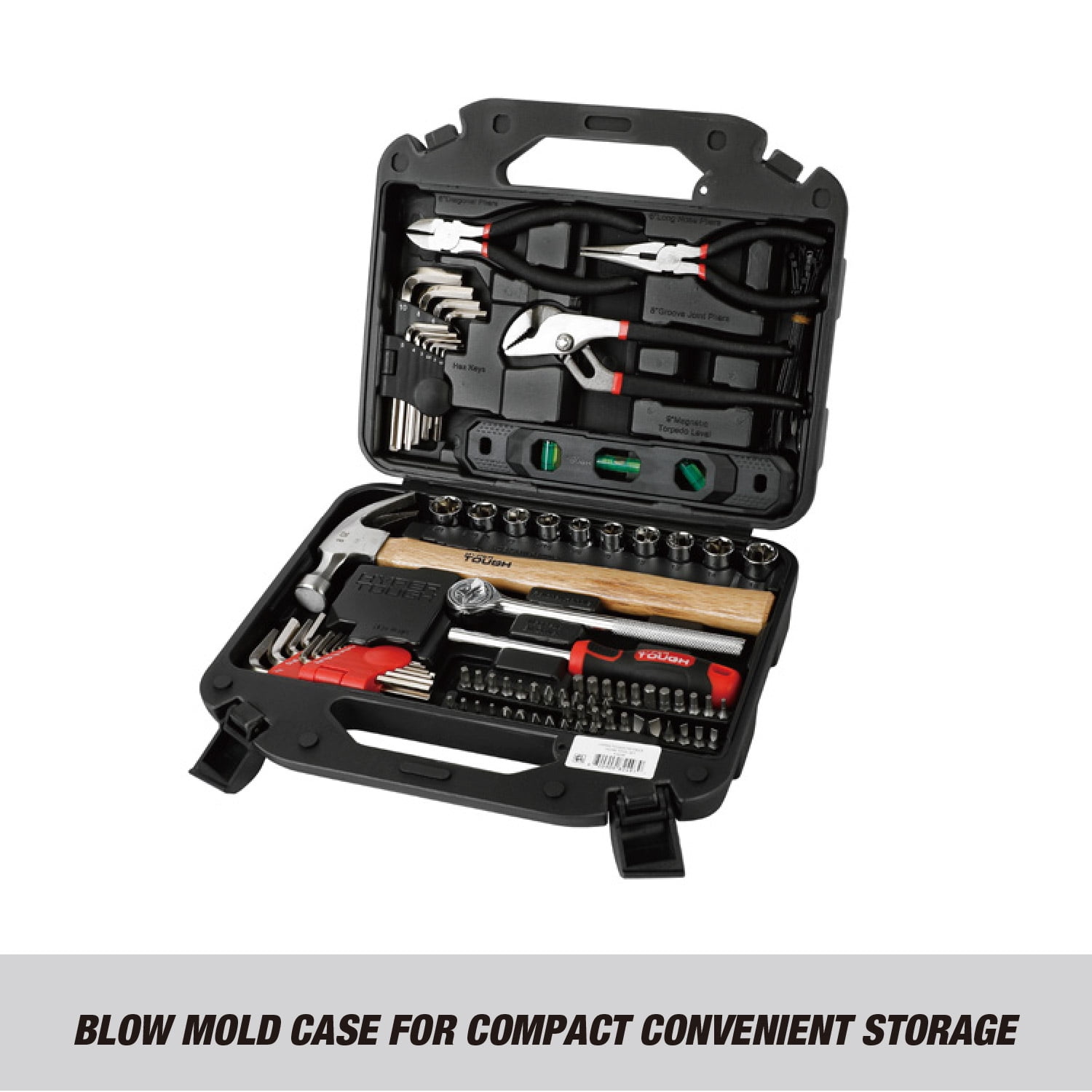 Hyper Tough 110-Piece Home Project Tool Set, Heavy-Duty DIY Repair Kit with Storage Case (Red, 110-Piece) 4lg5q