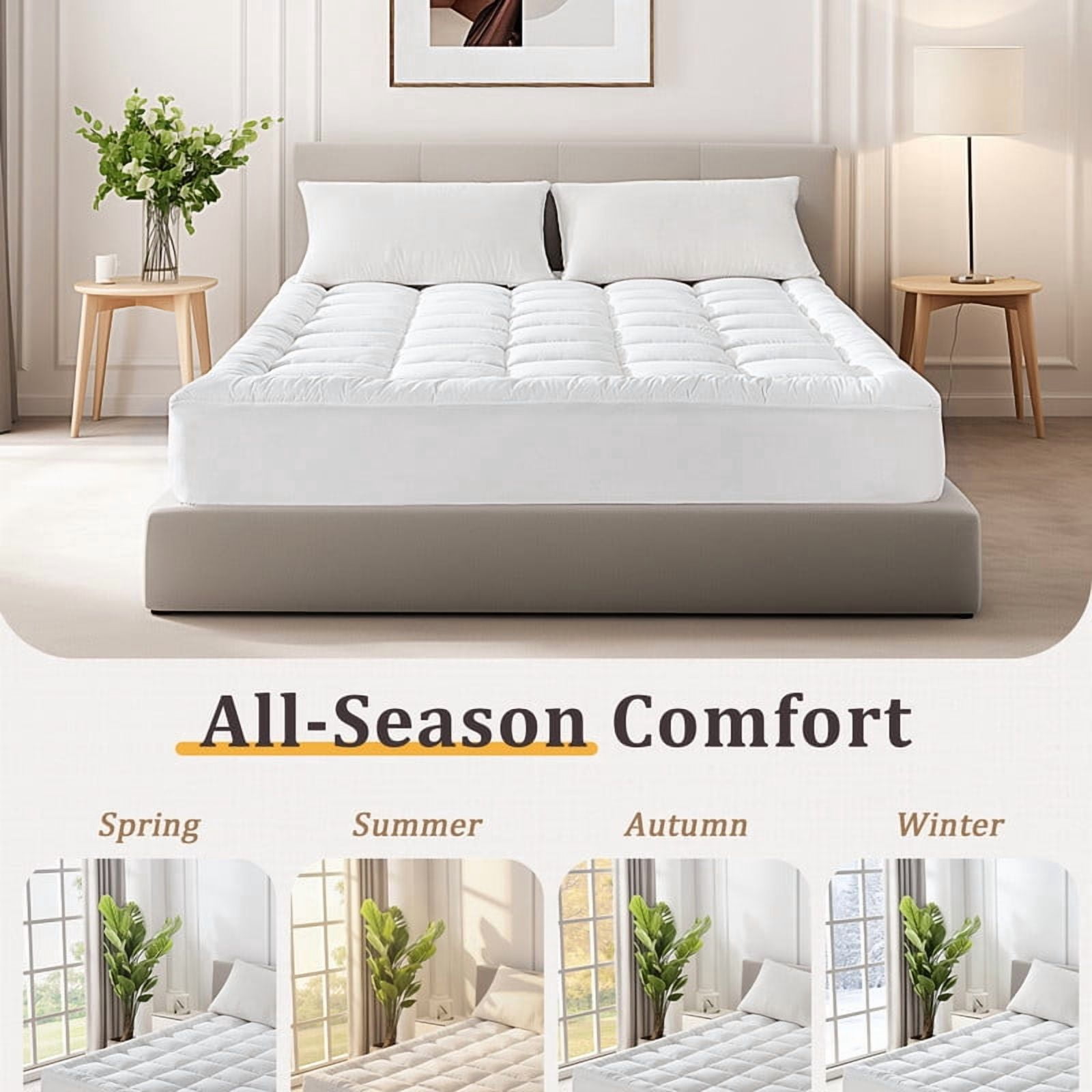 Vccoem Cooling Mattress Topper, Extra Thick Quilted Bed Pad, Breathable Plush Hypoallergenic Cover (White, Queen) lz8b4