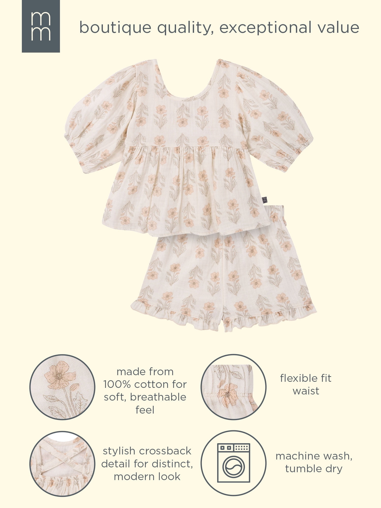 Modern Moments by Gerber Toddler Girl Cotton Gauze Top and Short Outfit Set (2-Piece, 12 Months - 5T) rqqe6