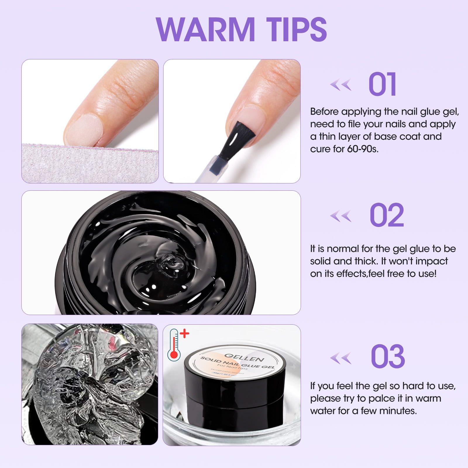 Gellen Solid Nail Glue Gel for Press-on Nails and Tips (Clear, 0.5 oz) phxux