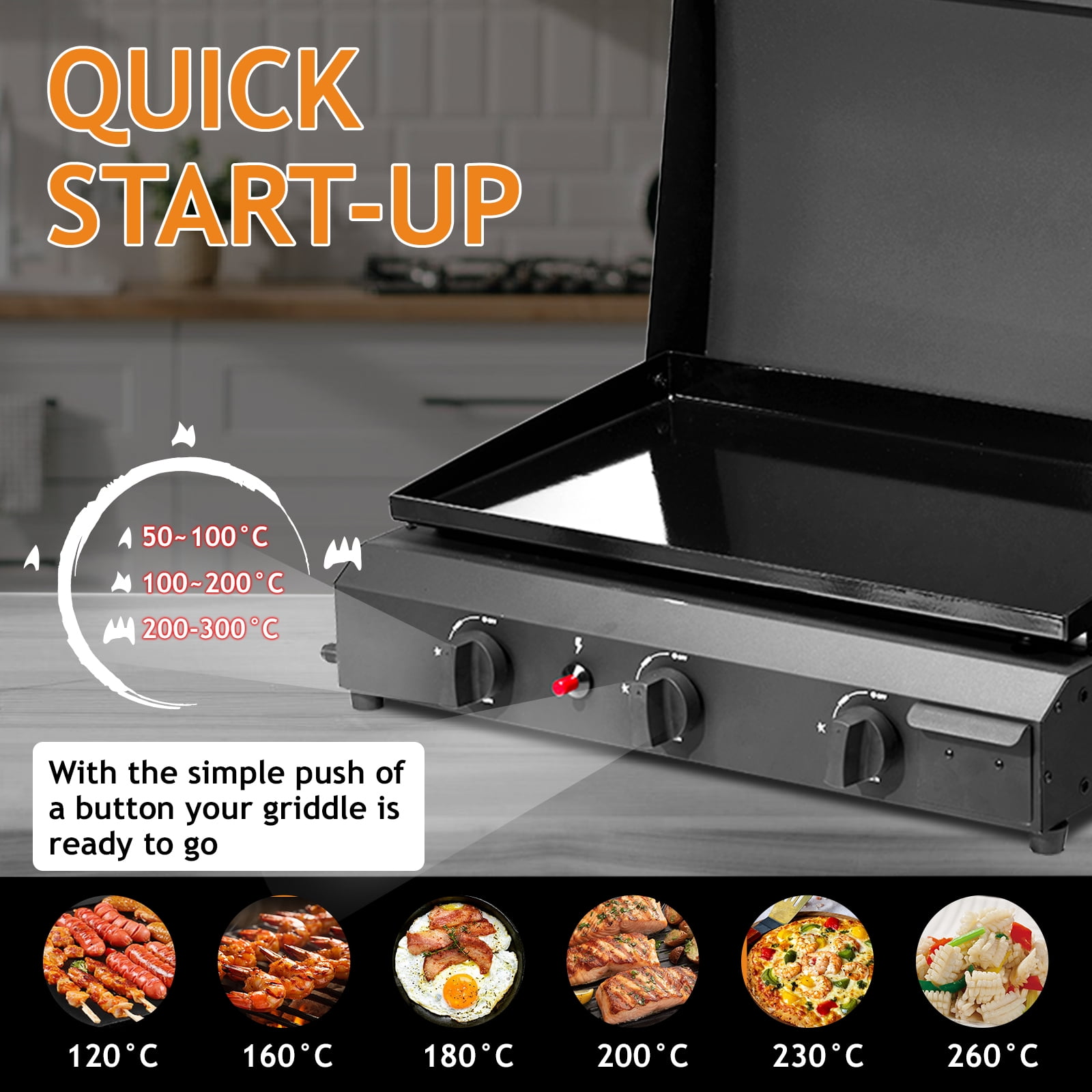 Seizeen 3-Burner Propane Gas Griddle, Portable Outdoor Flat Top Cooking Station with Ceramic Coated Cast Iron Plate (Black, 23 in) o6kvi