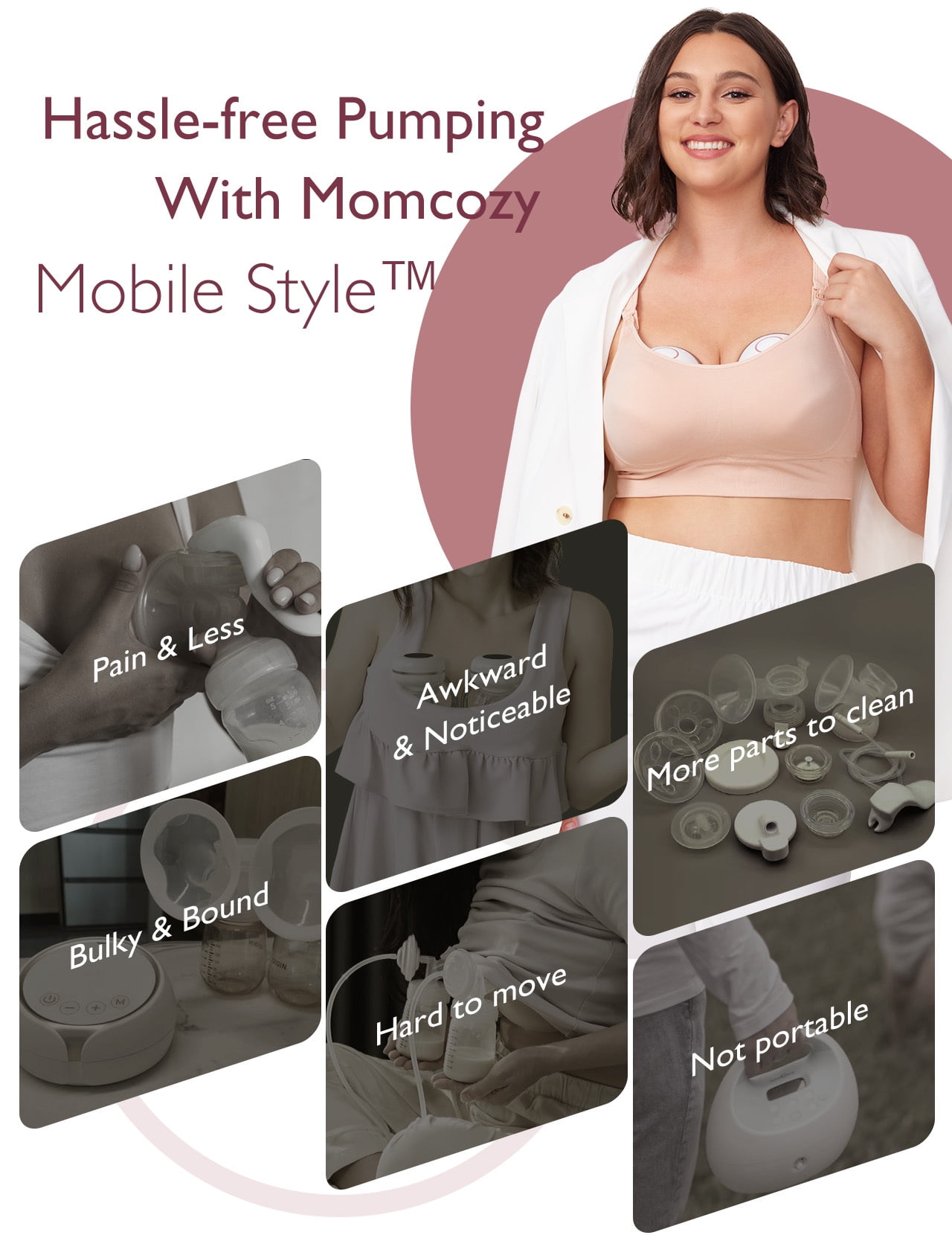 Momcozy M6 Hands-Free Wearable Breast Pump, DoubleFit Flange with 3 Modes & 9 Levels (Clear, 24mm) w7z0c